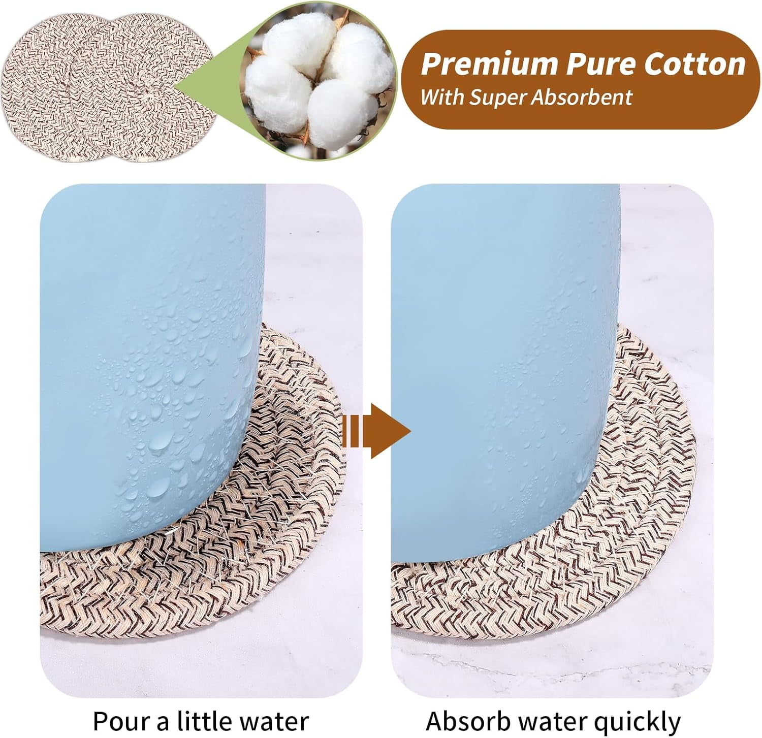 8 Pcs Drink Coasters with Holder, Absorbent Cotton Woven Coaster Set for Drinks, Minimalist Boho Coasters for Coffee Table Home Decor & Tabletop Protection - Image 6