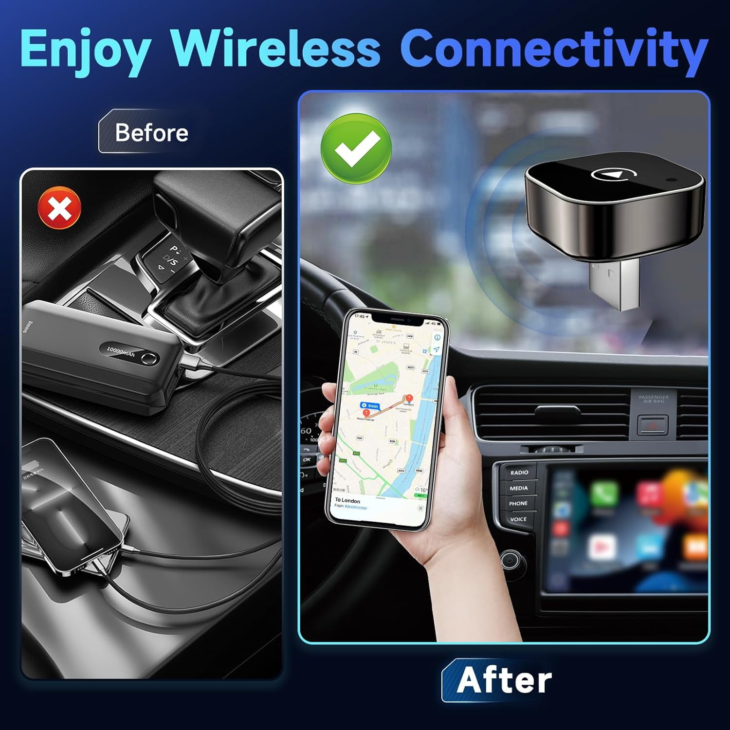 2026 Wireless Adapter, 2 in 1 Wired to Wireless Adapter for Apple CarPlay and Android Auto, Plug and Play with Stable Connection - Image 5