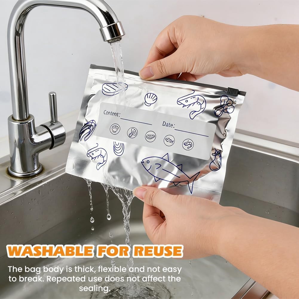 30PCS Aluminum Storage Bags For Freezer, Reusable Thicken Foil Vacuum-Seal Pouches with Label and Zip Lock for Food - Image 2