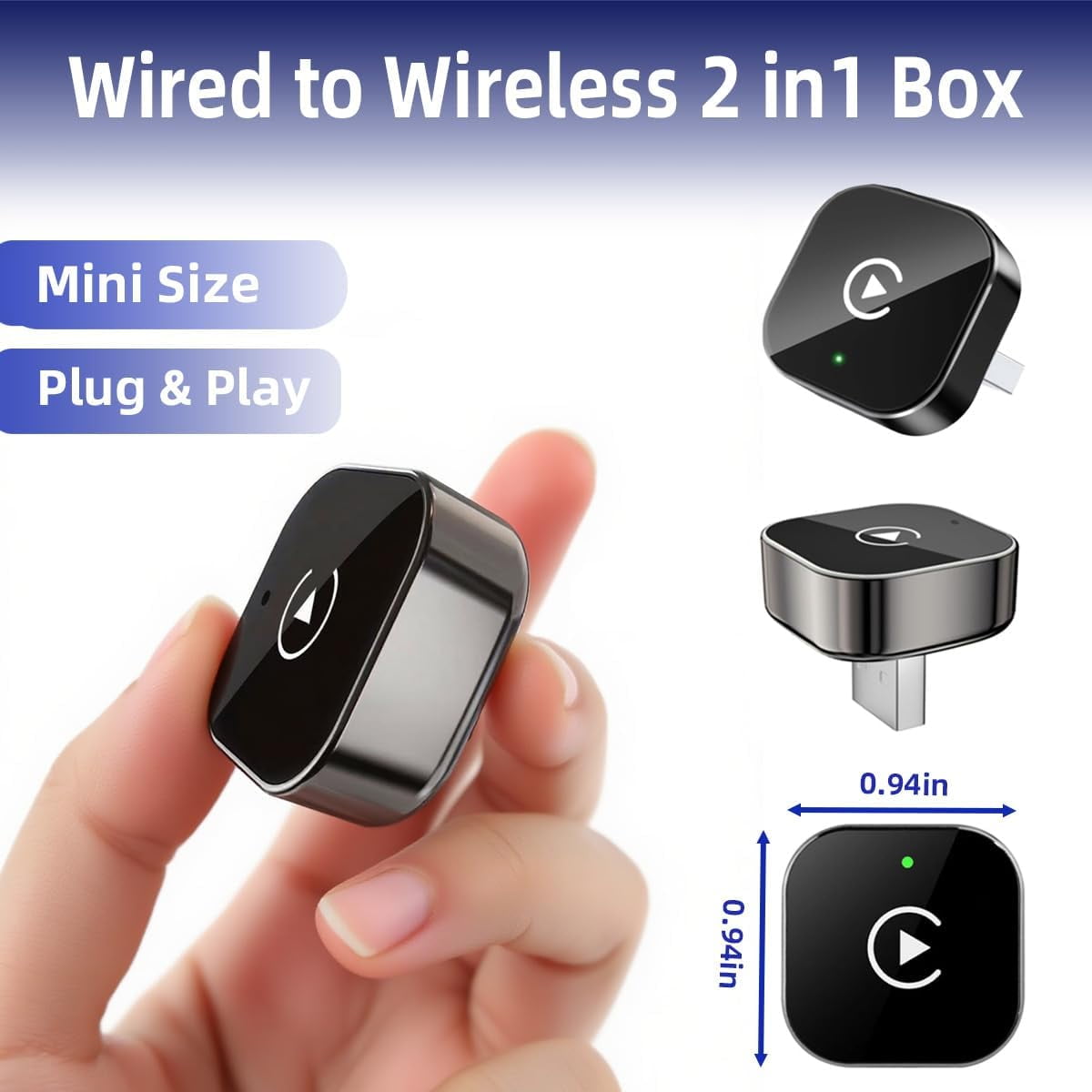 2026 Wireless Adapter, Wireless CarPlay Adapter & 2 in 1 Wired to Wireless for Apple CarPlay and Android Auto, Mini USB Design for Plug and Play Stable Connection - Image 4
