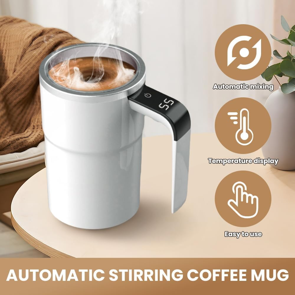 Electric Coffee Mug with Built-In LCD Thermometer, Rechargeable 13oz Stainless Steel Multifunctional Spin Cup for Home, Office, Kitchen and Travel - Image 4