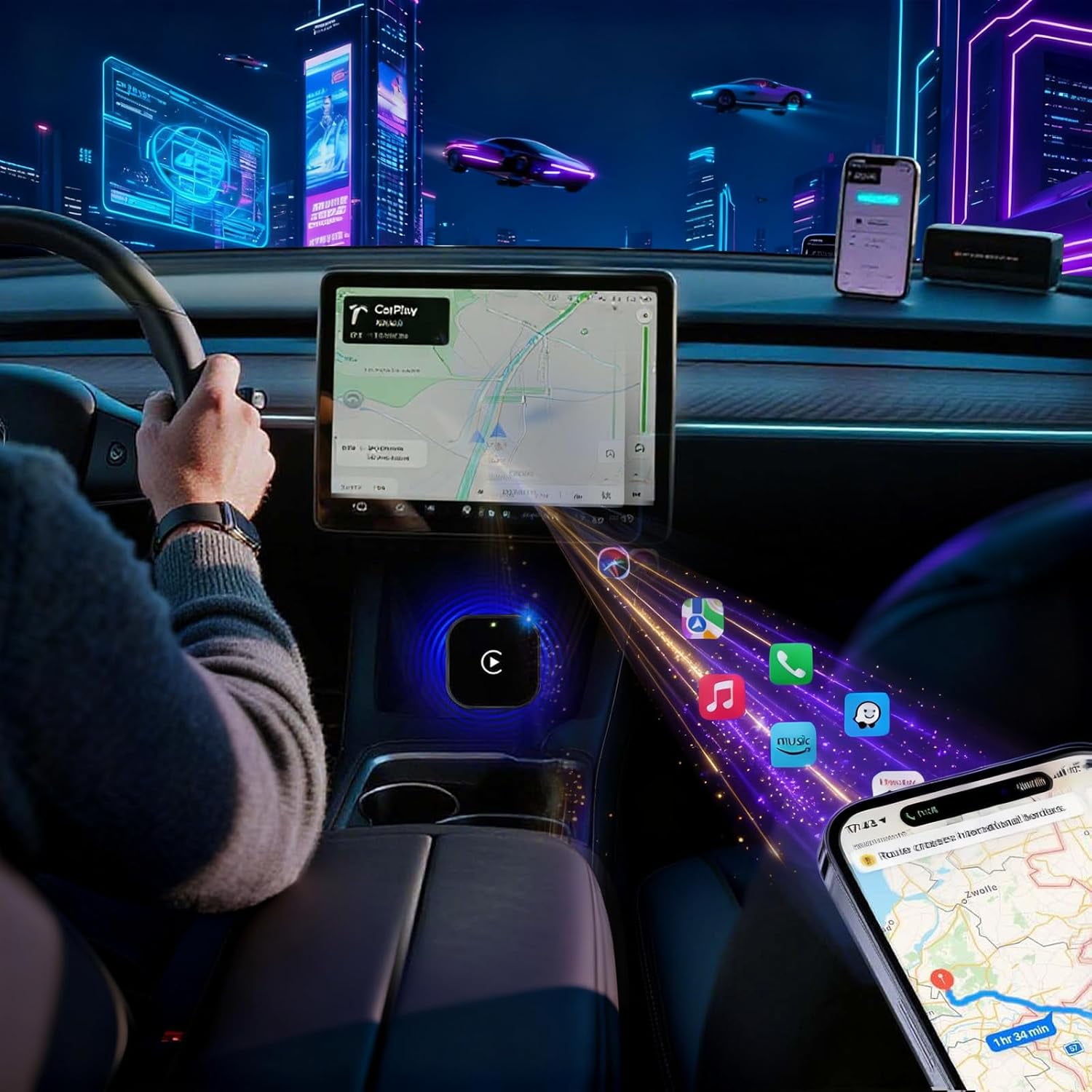 Wireless CarPlay Adapter for iPhone & Android, 2-in-1 Mini Dongle to Convert Wired to Wireless, Plug & Play for Stable Control & No Delay. - Image 4