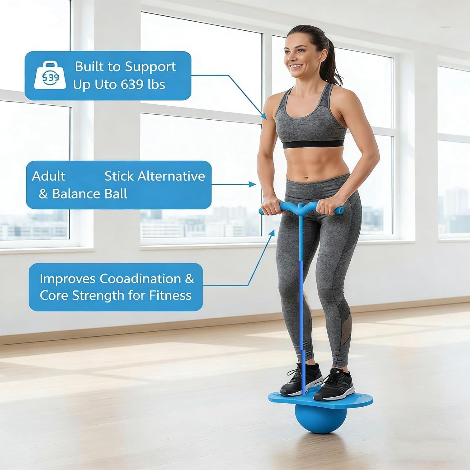 Balance Jumping Ball, Indoor & Outdoor Anti-Slip Balance Board Toy with Handle & Pump, Improve Coordination, Motor Skills and Fitness Training - Image 8