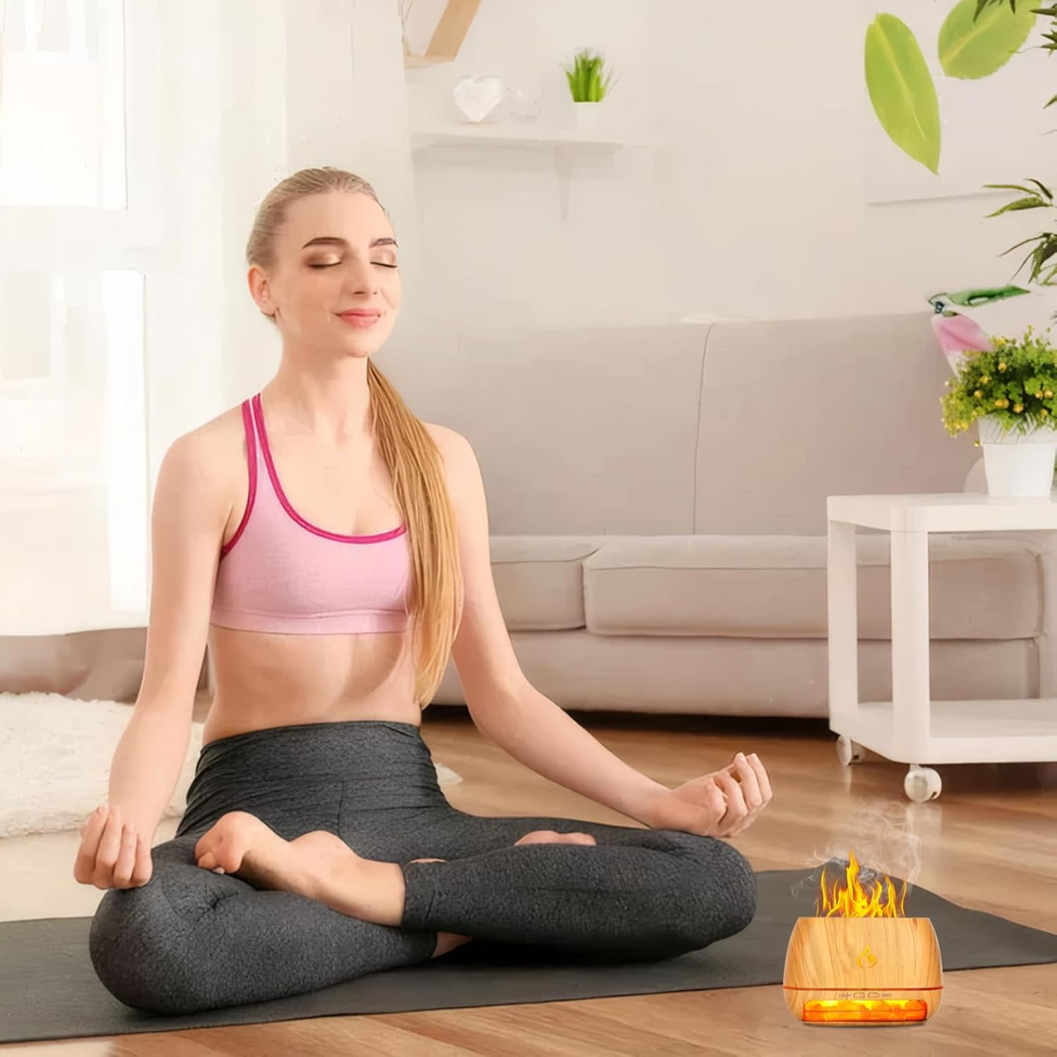 3-in-1 Ultrasonic Essential Oil, 6.76OZ Simulation Flame Humidifier with Colorful Light & Auto Shut-Off, Wood Grain Aroma Diffuser for Bedroom, Office, Home. - Image 7