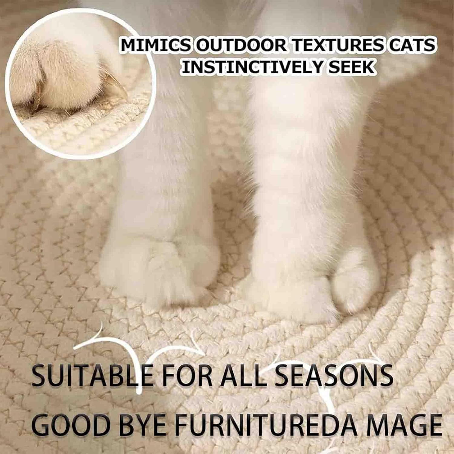 Basket for Cats with Durable Cotton Rope Weave, Handwoven Foldable Round Pet Bed with Teasing Ball, All-Season Indoor Comfort, Easy to Clean. - Image 5