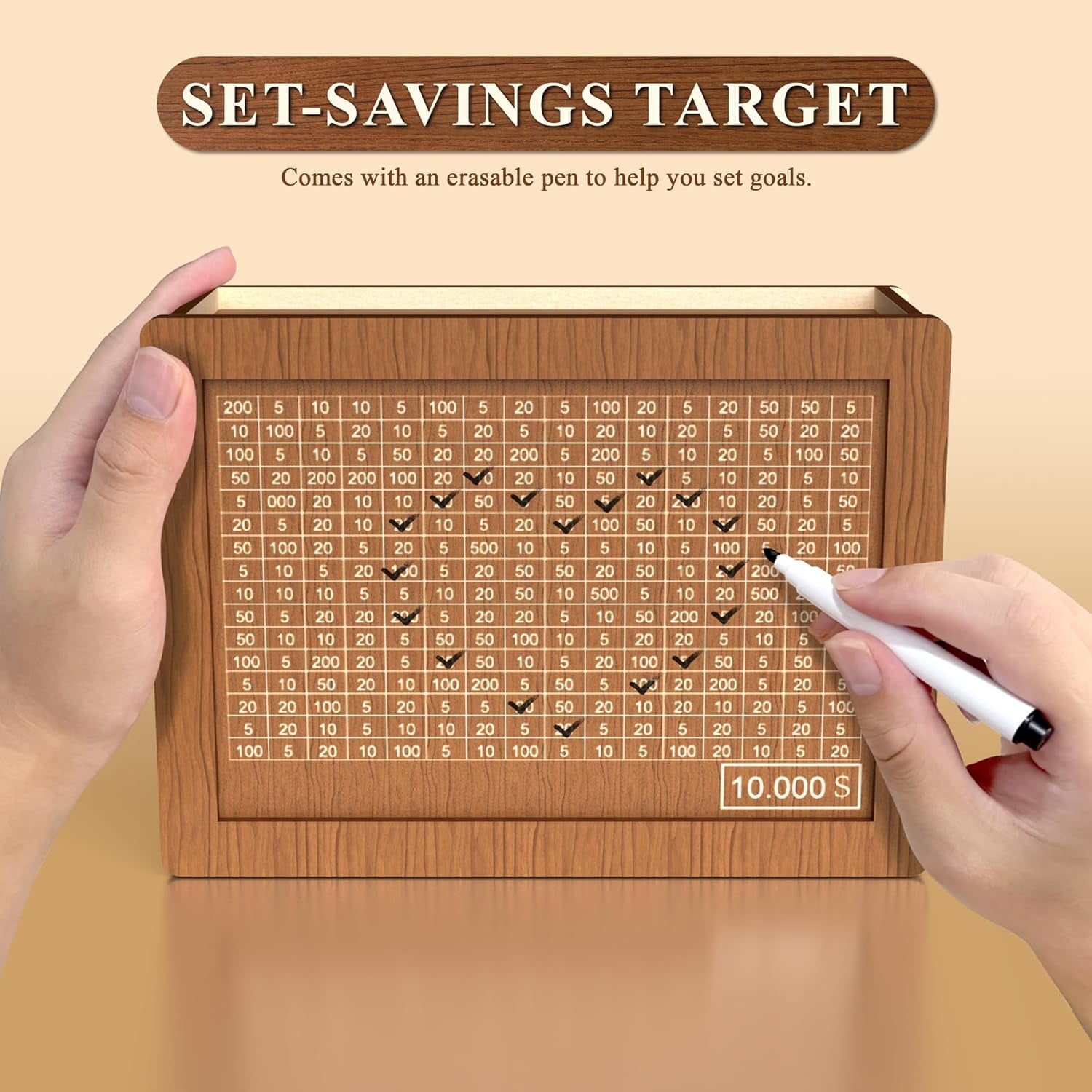 2026 New Wooden Money, Cash Money Saving Box with Money Target and Numbers, Large Savings Challenge Box & Coin Cash Vault Piggy-Bank for Adults - Image 6