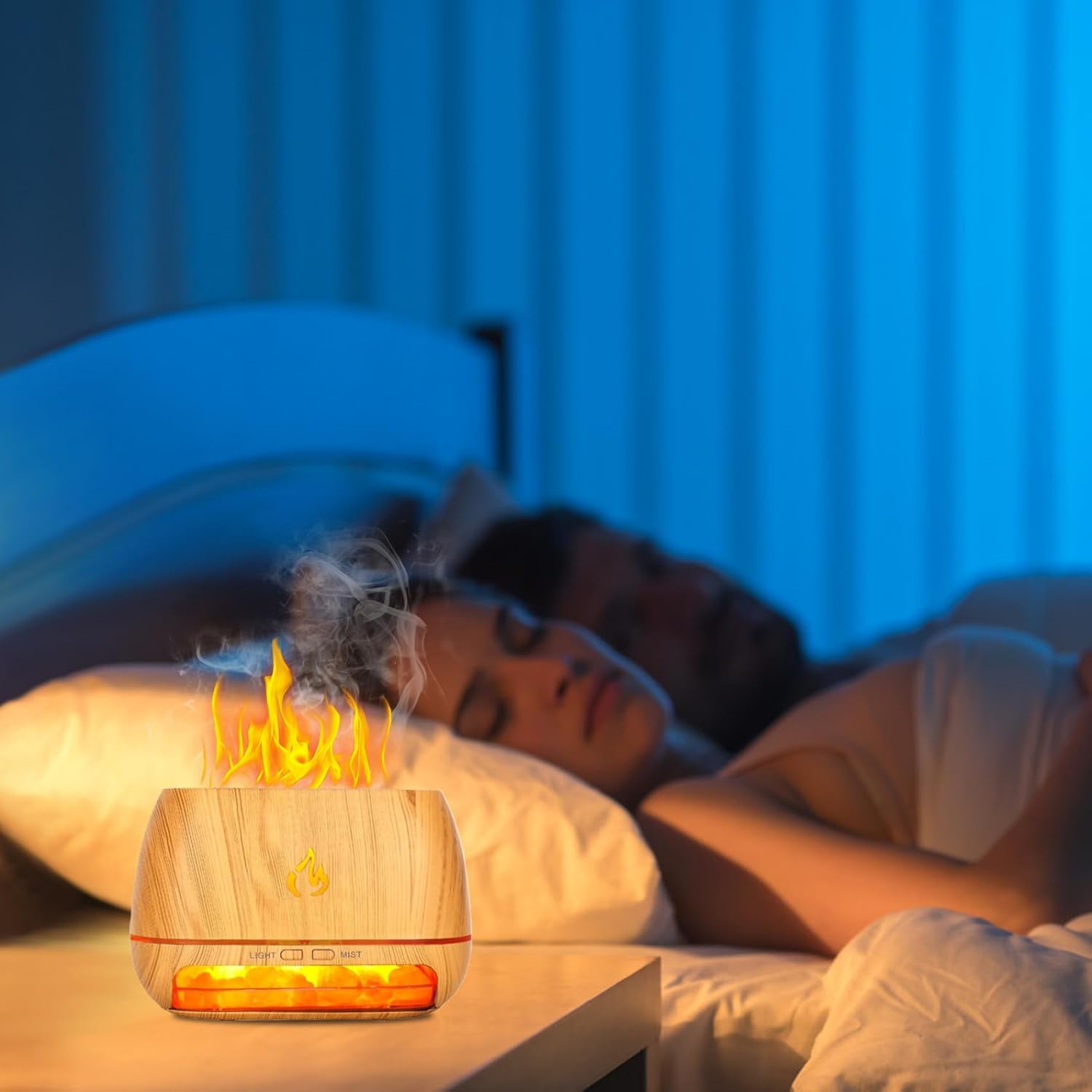 3-in-1 Ultrasonic Essential Oil, 6.76OZ Simulation Flame Humidifier with Colorful Light & Auto Shut-Off, Wood Grain Aroma Diffuser for Bedroom, Office, Home. - Image 2