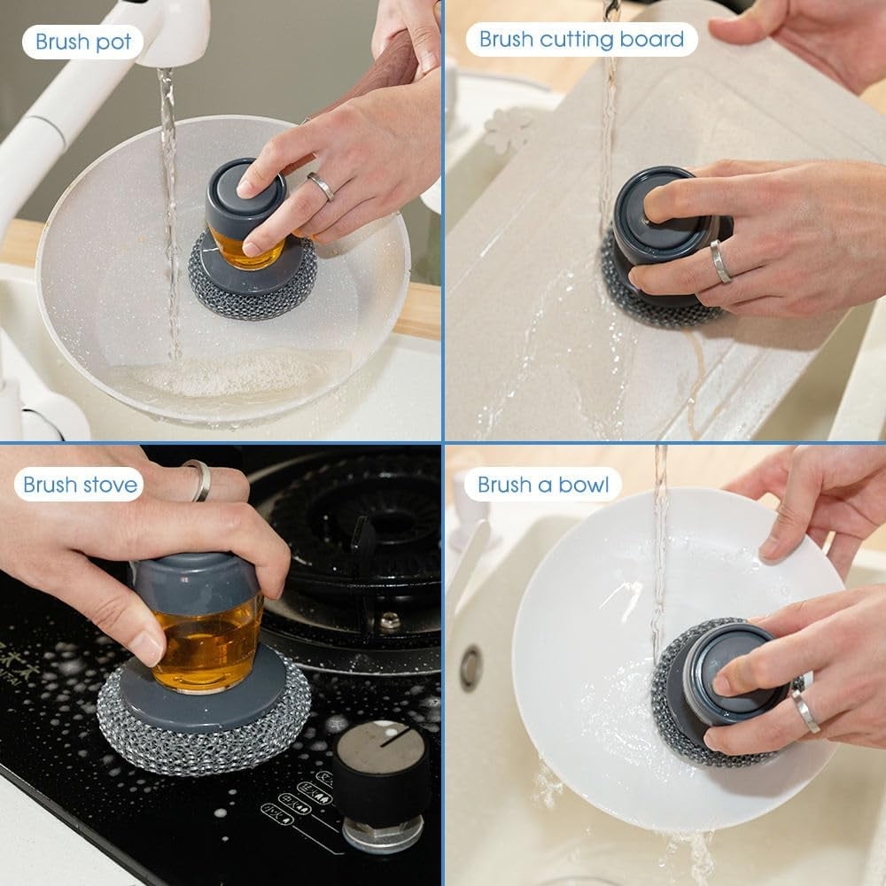 Comfort Grip Soap Dispensing Kitchen Scrub, Replaceable Nylon Bristles, Non-Slip Handle for Cleaning Dishes, Pots, Pans & Sinks - Image 2