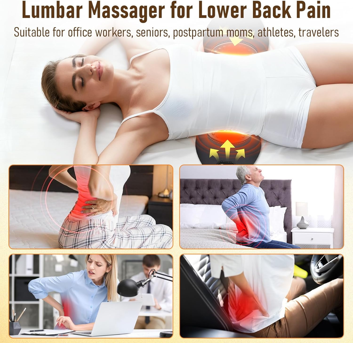 3 in 1 Back Massager, Ergonomic Wedge Cushion with Traction, Vibration & Heat for Neck, Shoulder, Backs Pain Relief, Gifts for Women Men - Image 4