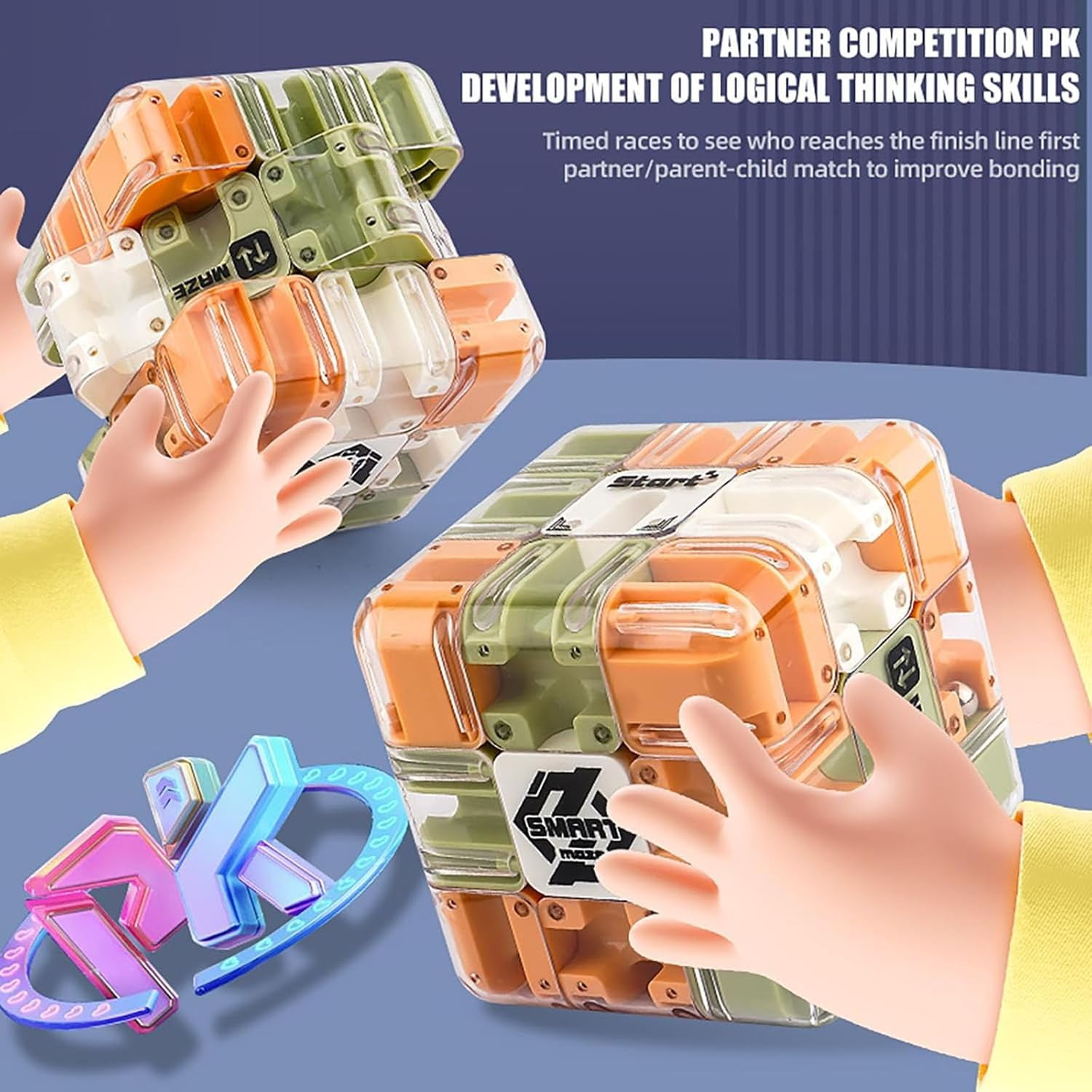 3D Rolling Ball Maze Cube, 2.83In Large Labyrinth 3D Puzzle Maze Cubes Stress Relief and Logical Thinking Training Educational Game - Image 4