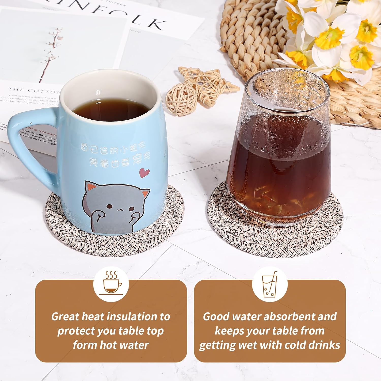 8 Pcs Drink Coasters with Holder, Absorbent Cotton Woven Coaster Set for Drinks, Minimalist Boho Coasters for Coffee Table Home Decor & Tabletop Protection - Image 3
