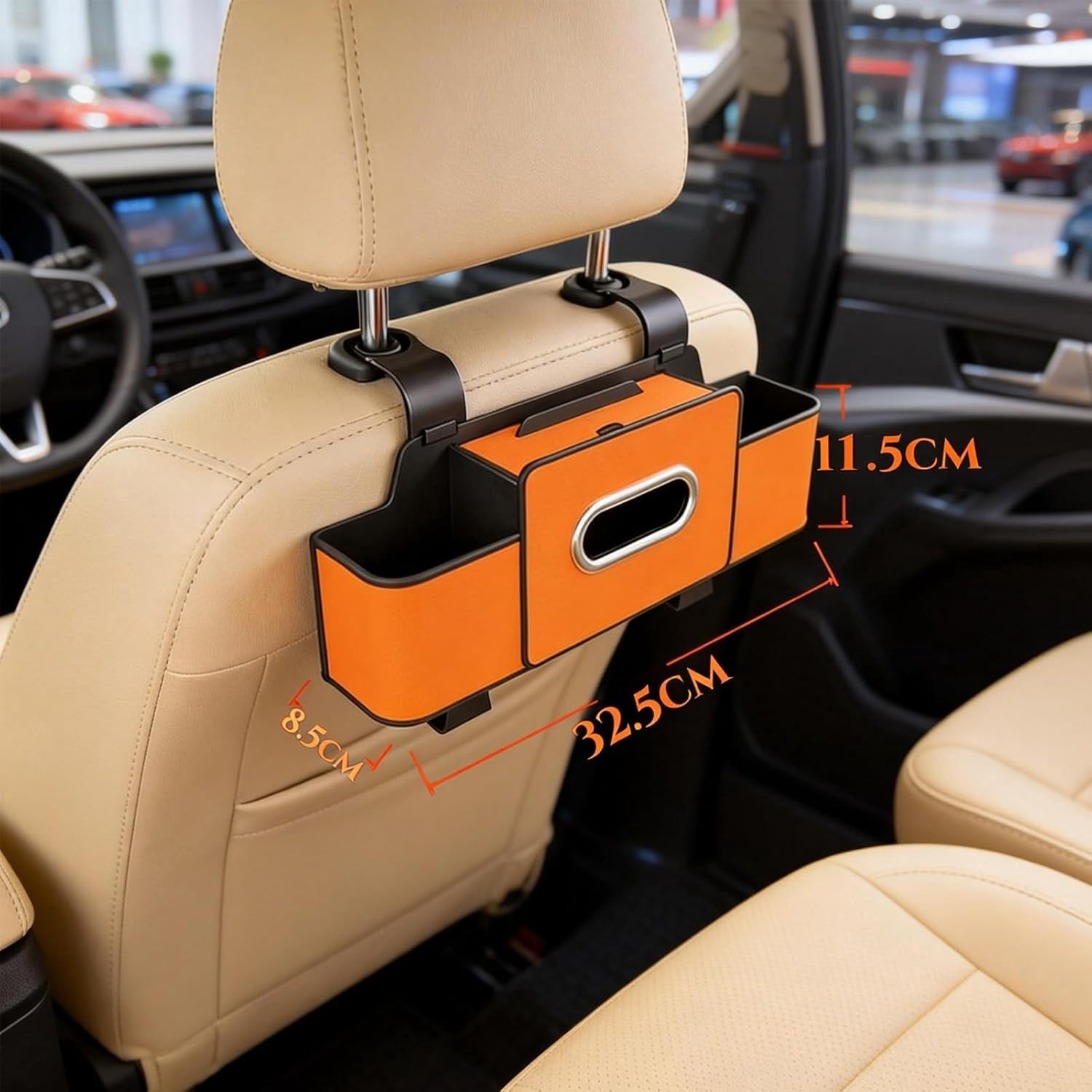 2026 New Car Seat Back Storage Box, 3-in-1 Multifunctional Car Organizer with Cup Holder, Tissue Box, Trash Bin & Hooks for Phones, Snacks, Handbags - Image 3