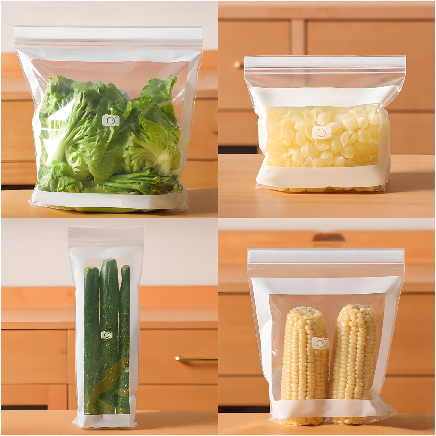 Food Grade Fresh-Keeping Bags, Reusable Plastic Produce with Dual Interlocking Seal, Clear Long Sealed Bags for Vegetables Fruits Refrigerator Freezer Kitchen Organization. - Image 2