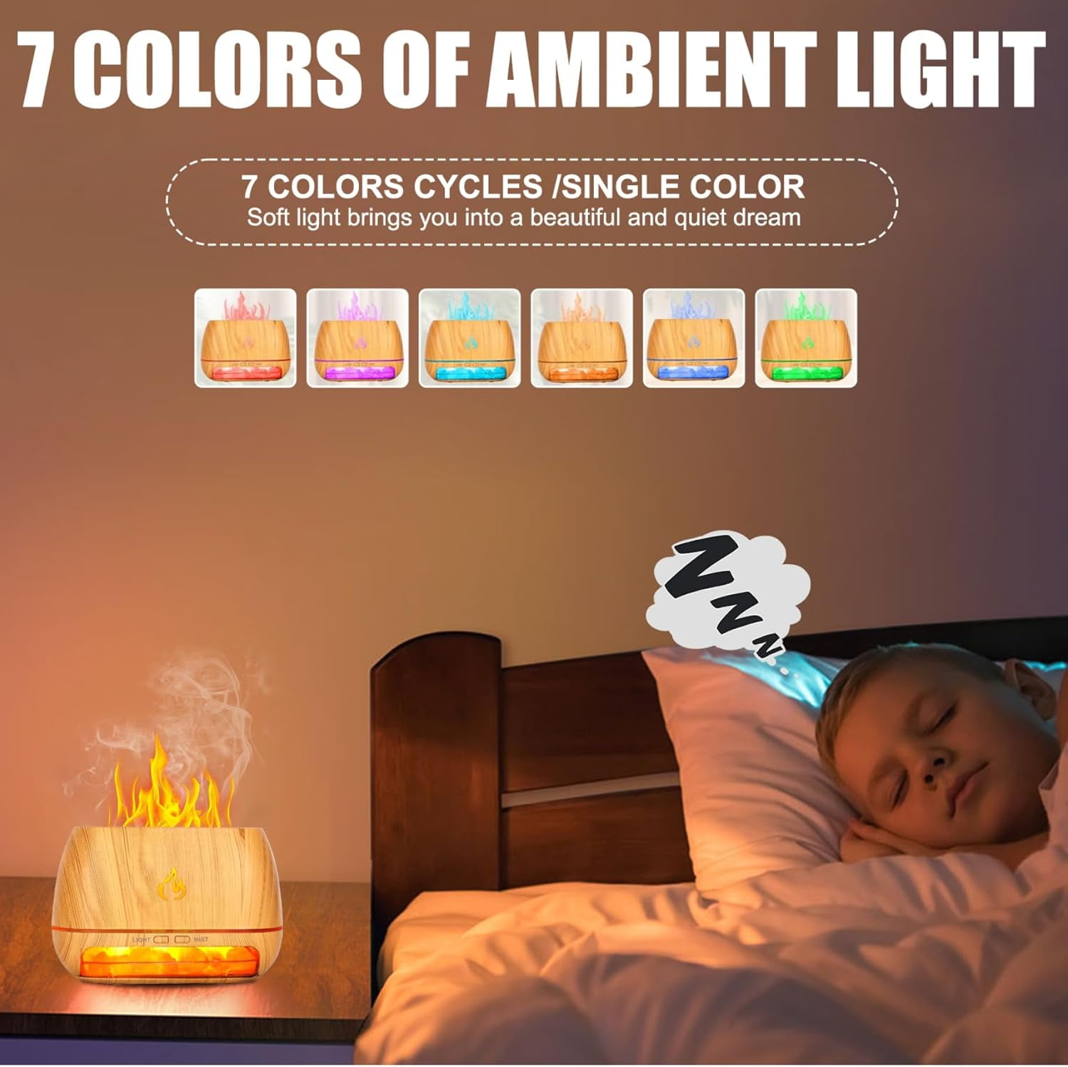 3-in-1 Ultrasonic Essential Oil, 6.76OZ Simulation Flame Humidifier with Colorful Light & Auto Shut-Off, Wood Grain Aroma Diffuser for Bedroom, Office, Home. - Image 4