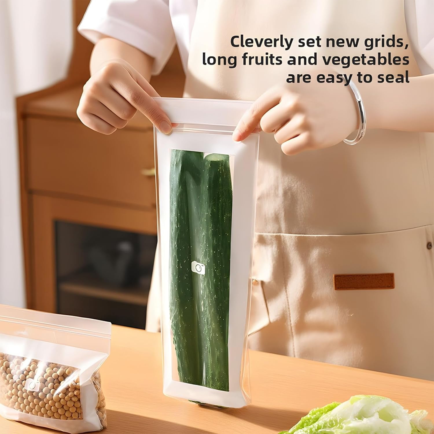 Food Grade Fresh-Keeping Bags, Reusable Plastic Produce with Dual Interlocking Seal, Clear Long Sealed Bags for Vegetables Fruits Refrigerator Freezer Kitchen Organization. - Image 5
