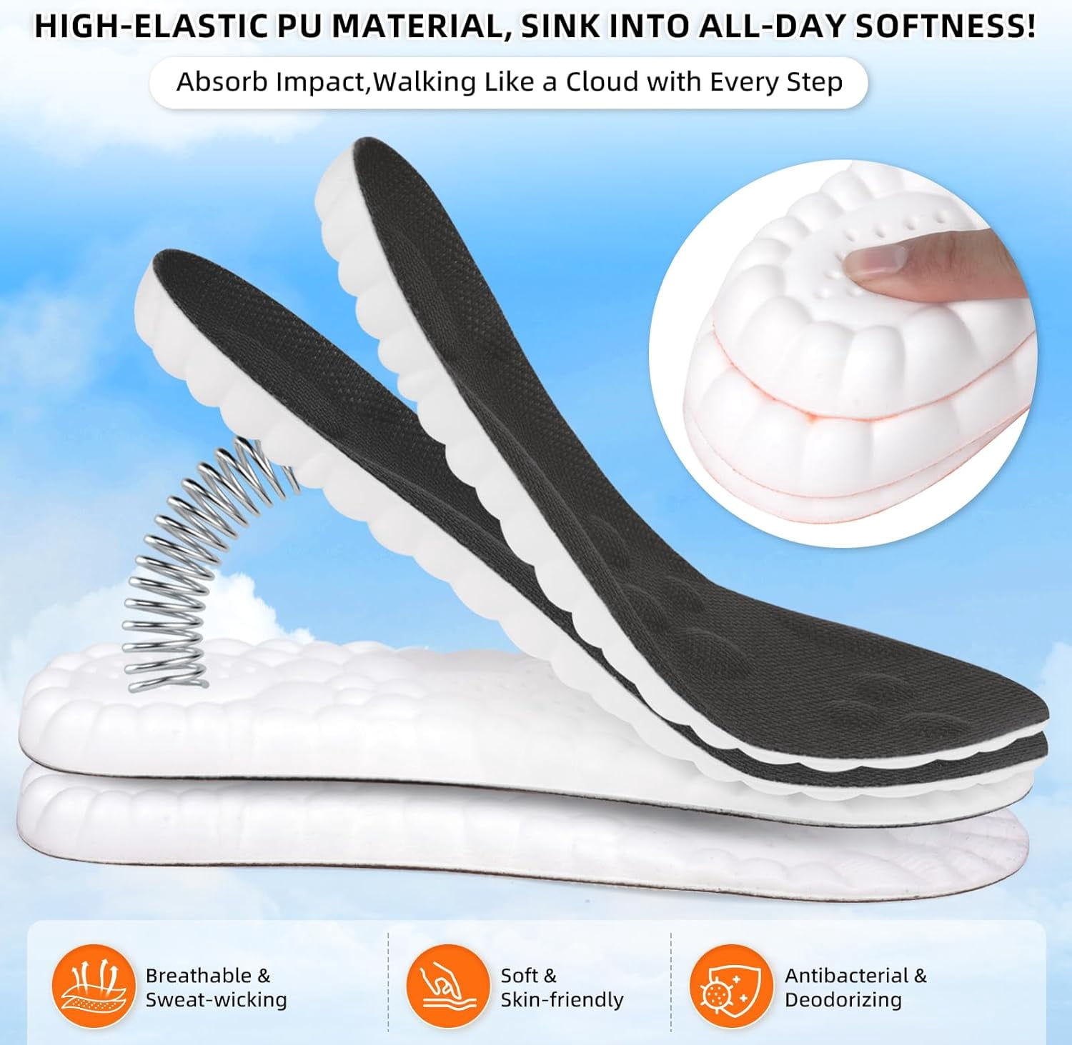 4D Memory Foam Cloud Footstr Insoles, Insoles for Men & Women with Arch Support - Shock Absorption Soft Anti-Fatigue Inserts to Relieve Foot Pain & Fatigue - Image 2