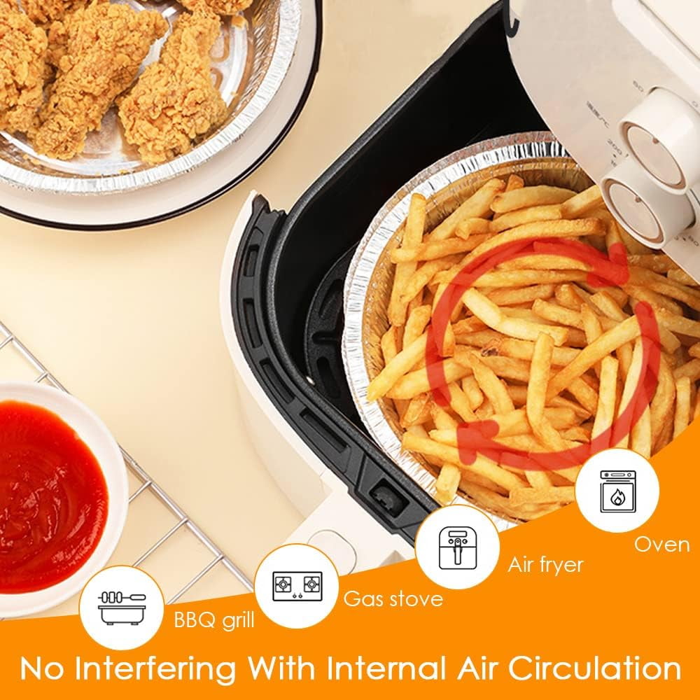 Reusable Aluminum Foil Air Fryer Liners, 50 PCS Non-Stick Round Oil-Proof Liners for Air Fryer, Steamer Basket, Instant Pot, Oven & Grill - Image 2