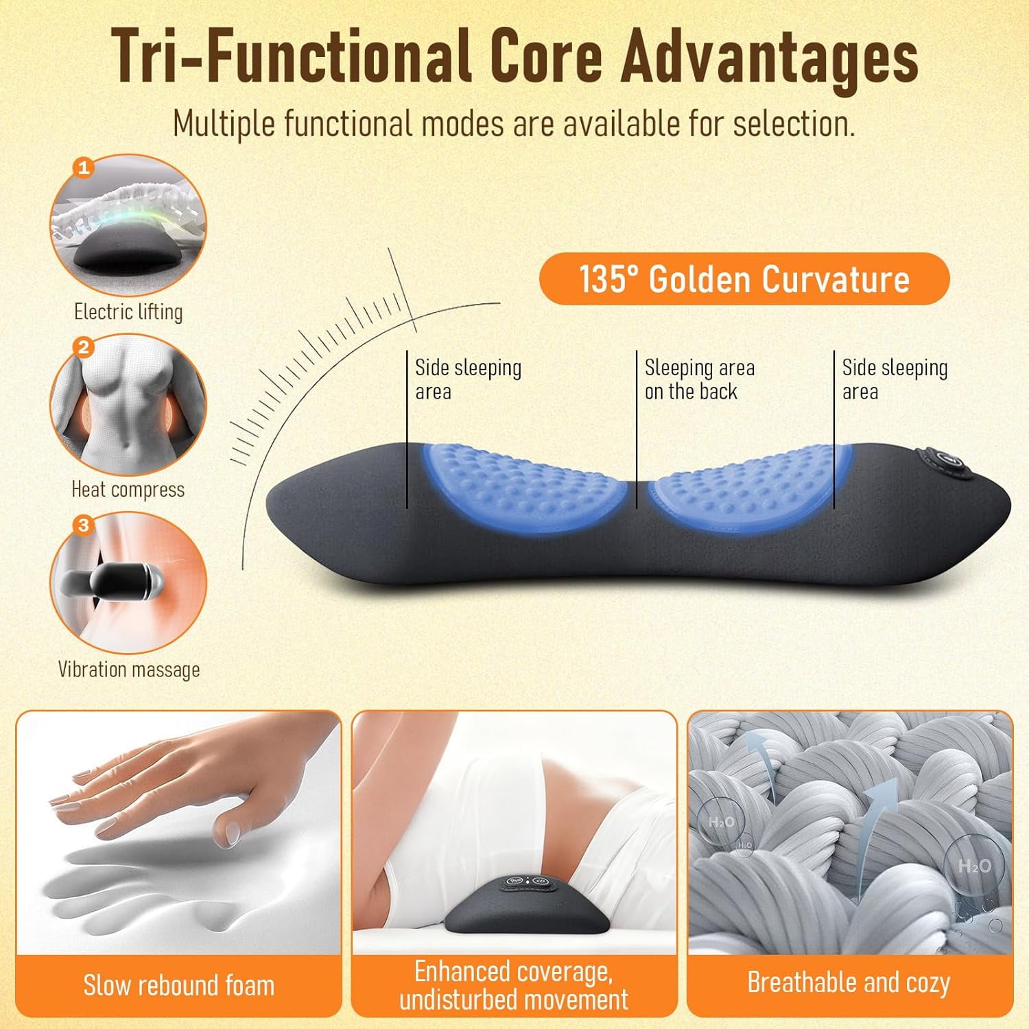 3 in 1 Back Massager, Ergonomic Wedge Cushion with Traction, Vibration & Heat for Neck, Shoulder, Backs Pain Relief, Gifts for Women Men - Image 6