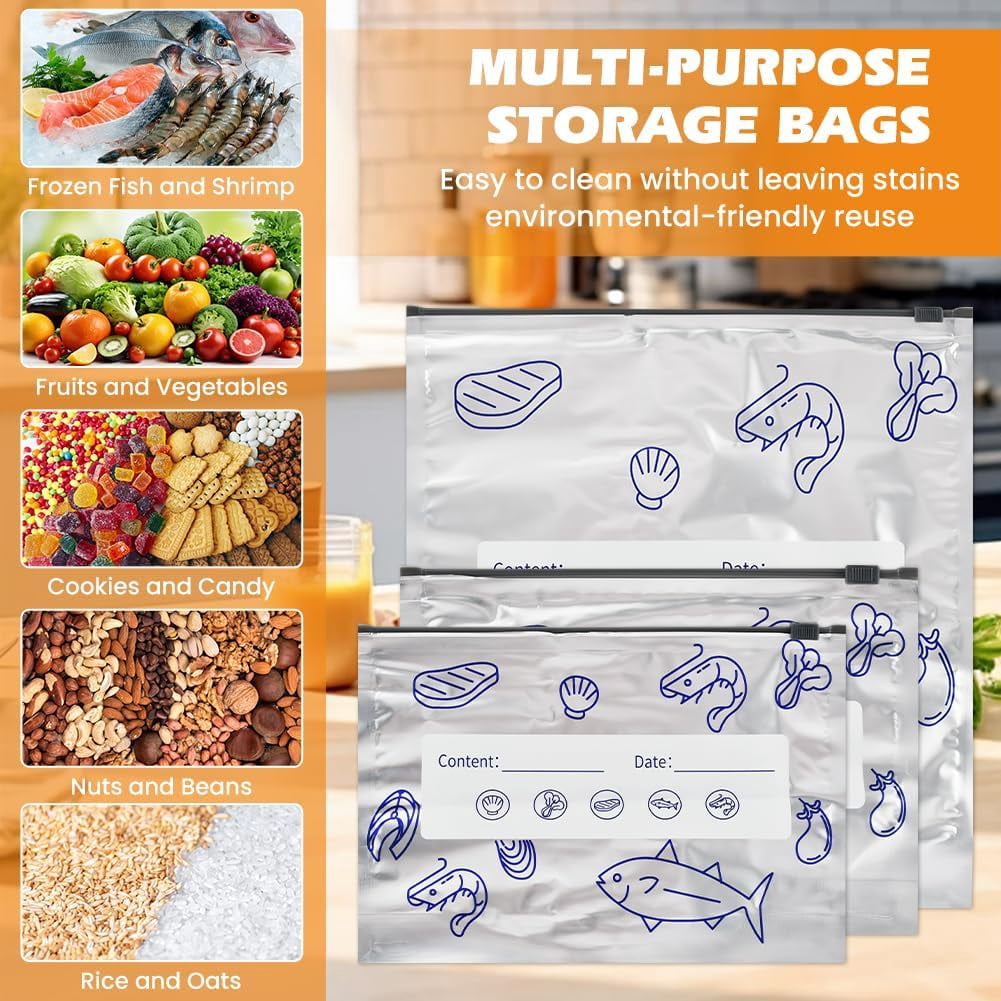 30PCS Aluminum Storage Bags For Freezer, Reusable Thicken Foil Vacuum-Seal Pouches with Label and Zip Lock for Food - Image 7