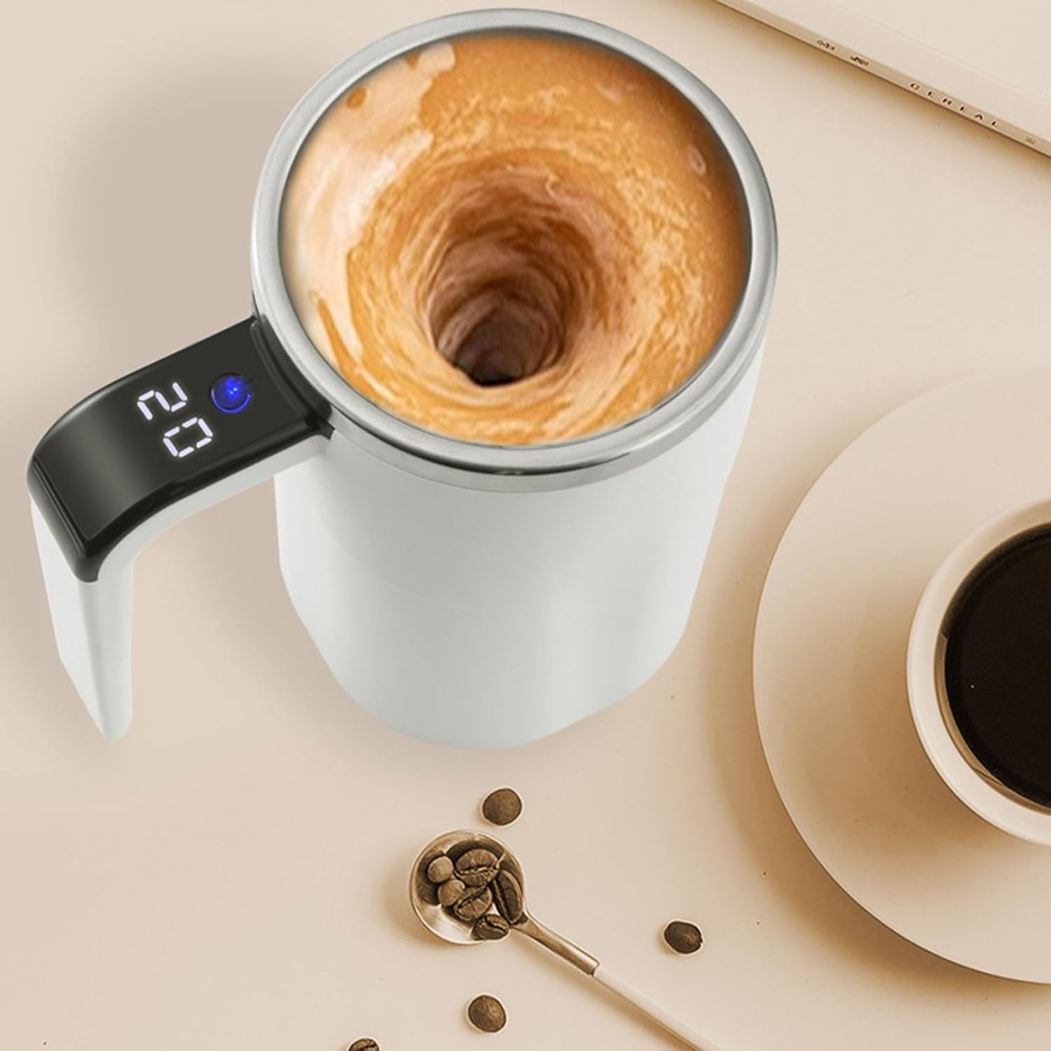 Electric Coffee Mug, 13oz Automatic Self-Stirring Stainless Steel Mug with Rechargeable Temperature Display & Lid for Coffee, Milk, Cocoa and Tea. - Image 6