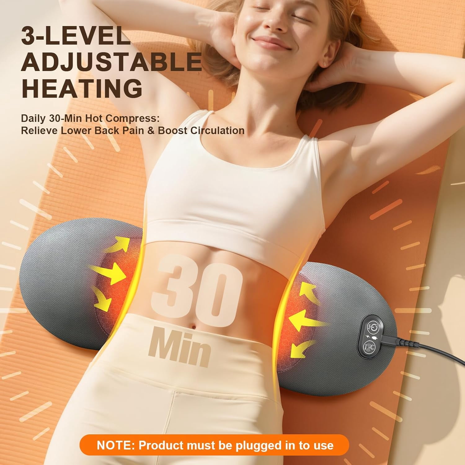 3 in 1 Back Massager, Electric Lumbar Support Pillow with Heating, Vibration & Traction Functions for Back Stretching, Relieves Lower Back Pain - Image 2