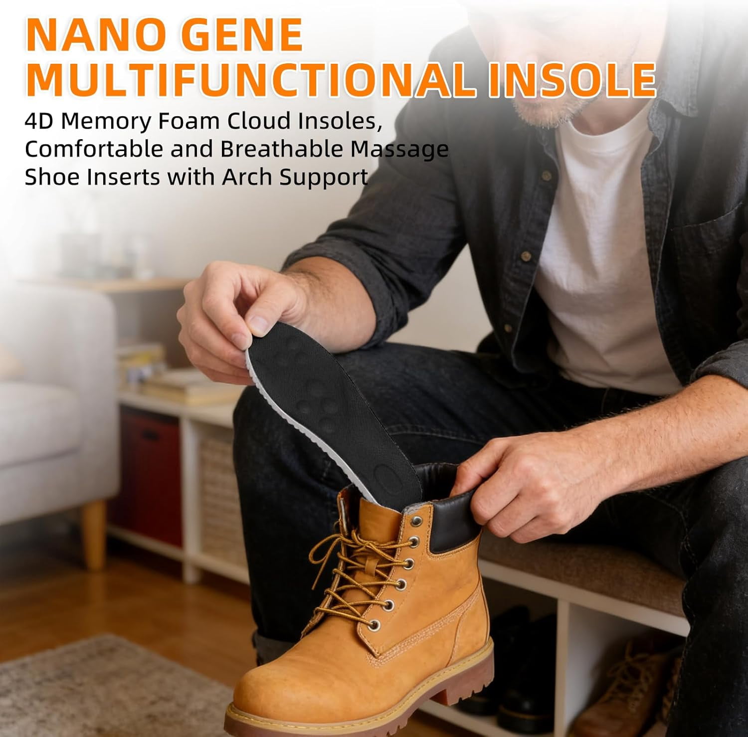 4D Memory Foam Cloud Footstr Insoles, Insoles for Men & Women with Arch Support - Shock Absorption Soft Anti-Fatigue Inserts to Relieve Foot Pain & Fatigue - Image 4