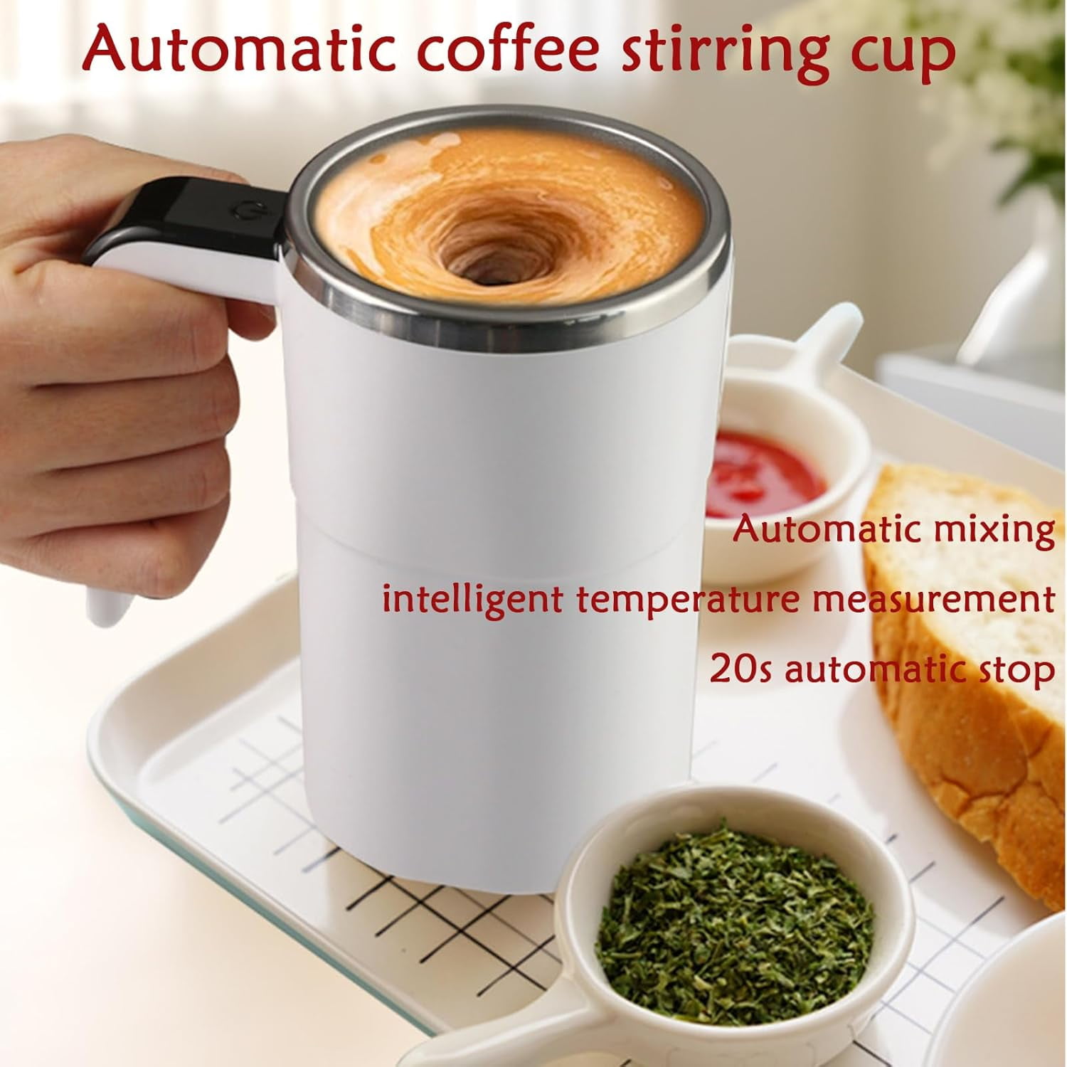 Electric Coffee Mug, 13oz Automatic Self-Stirring Stainless Steel Mug with Rechargeable Temperature Display & Lid for Coffee, Milk, Cocoa and Tea. - Image 4