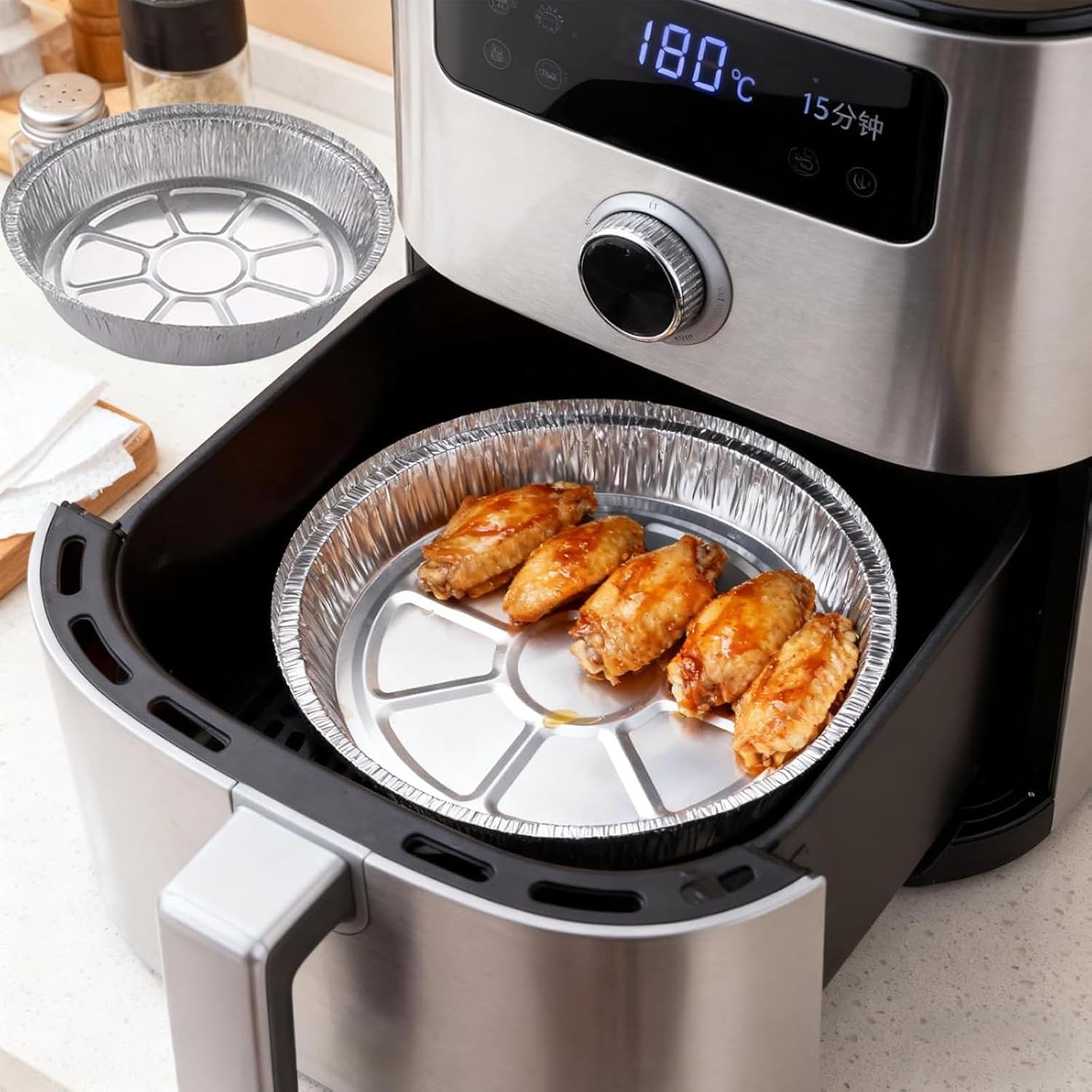 Reusable Aluminum Foil Air Fryer Liners, Non-Stick Round Oil-Proof Liners with Edge Binding for Air Fryer, Steamer Basket, Instant Pot, Oven & Grill - Image 7