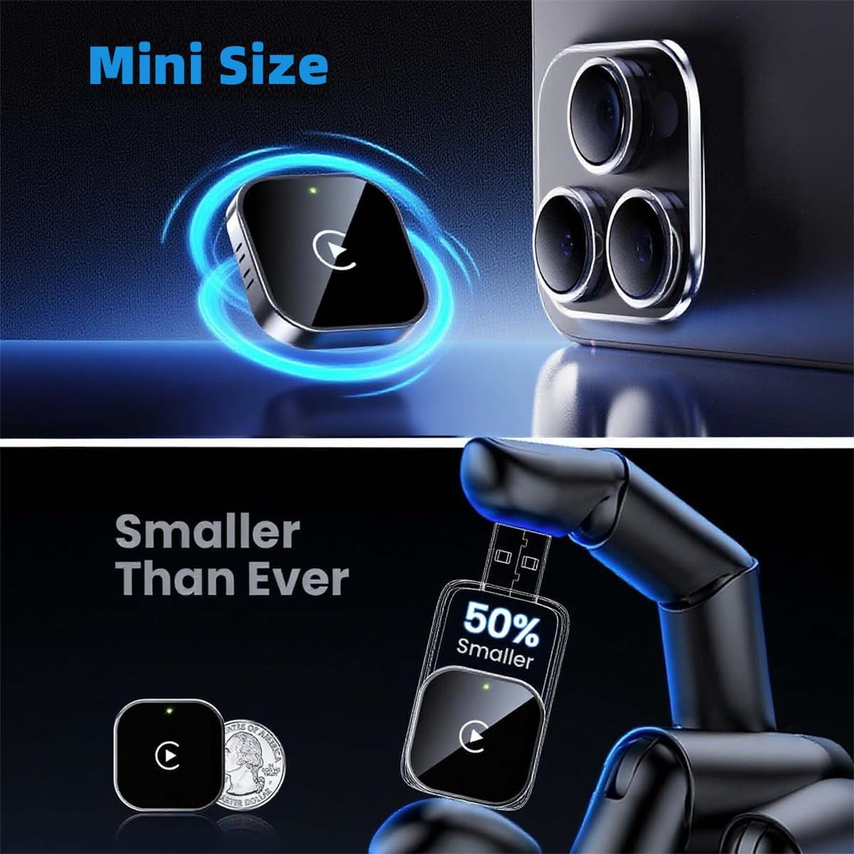 2026 Wireless Adapter, Wireless CarPlay Adapter & 2 in 1 Wired to Wireless for Apple CarPlay and Android Auto, Mini USB Design for Plug and Play Stable Connection - Image 2