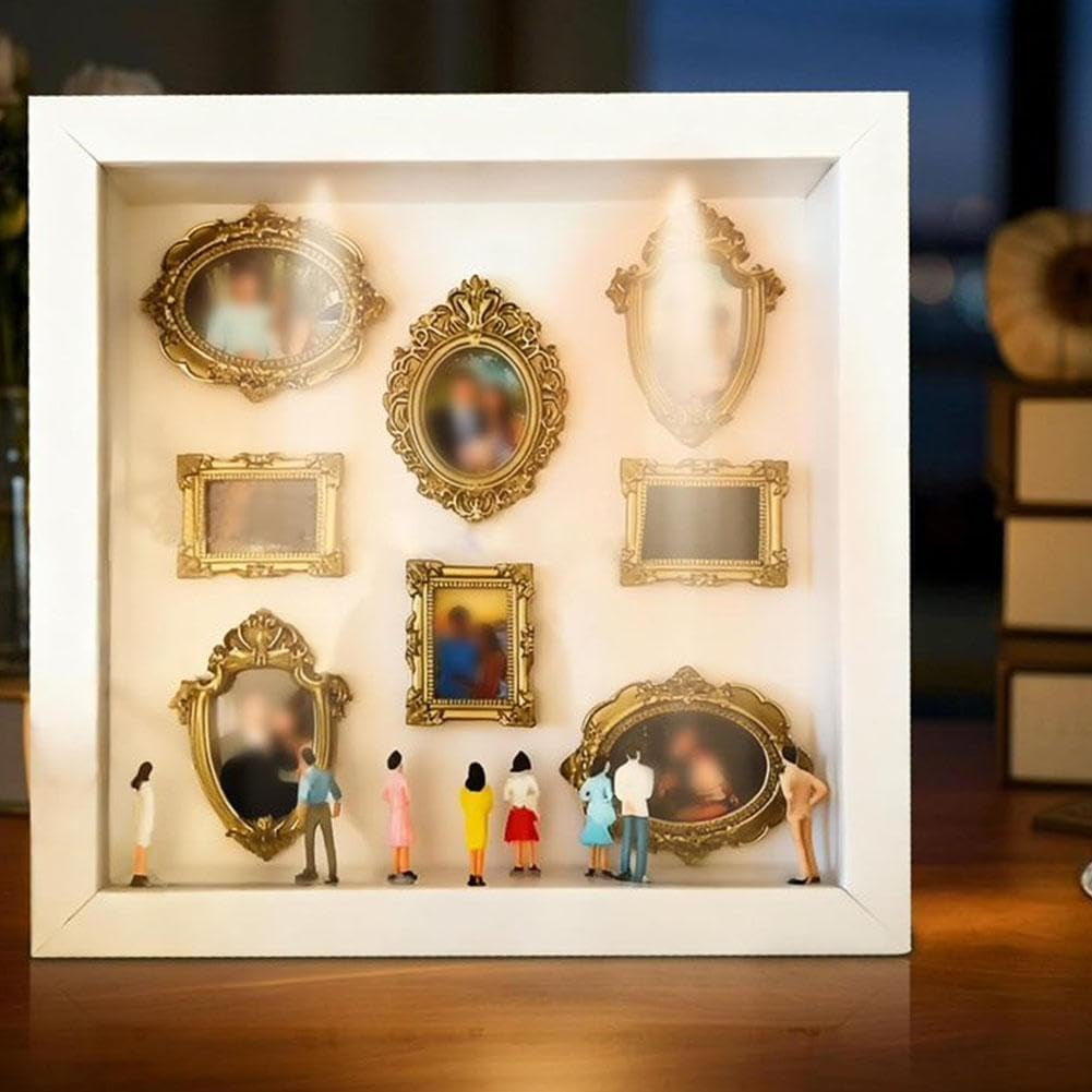 DIY Mini Museum Silhouette Box, 9.8” Creative Memory Display Shadow Box Frame Kit with Gold Mini Frames & Figurines for Valentine's Day Gift - Image 4