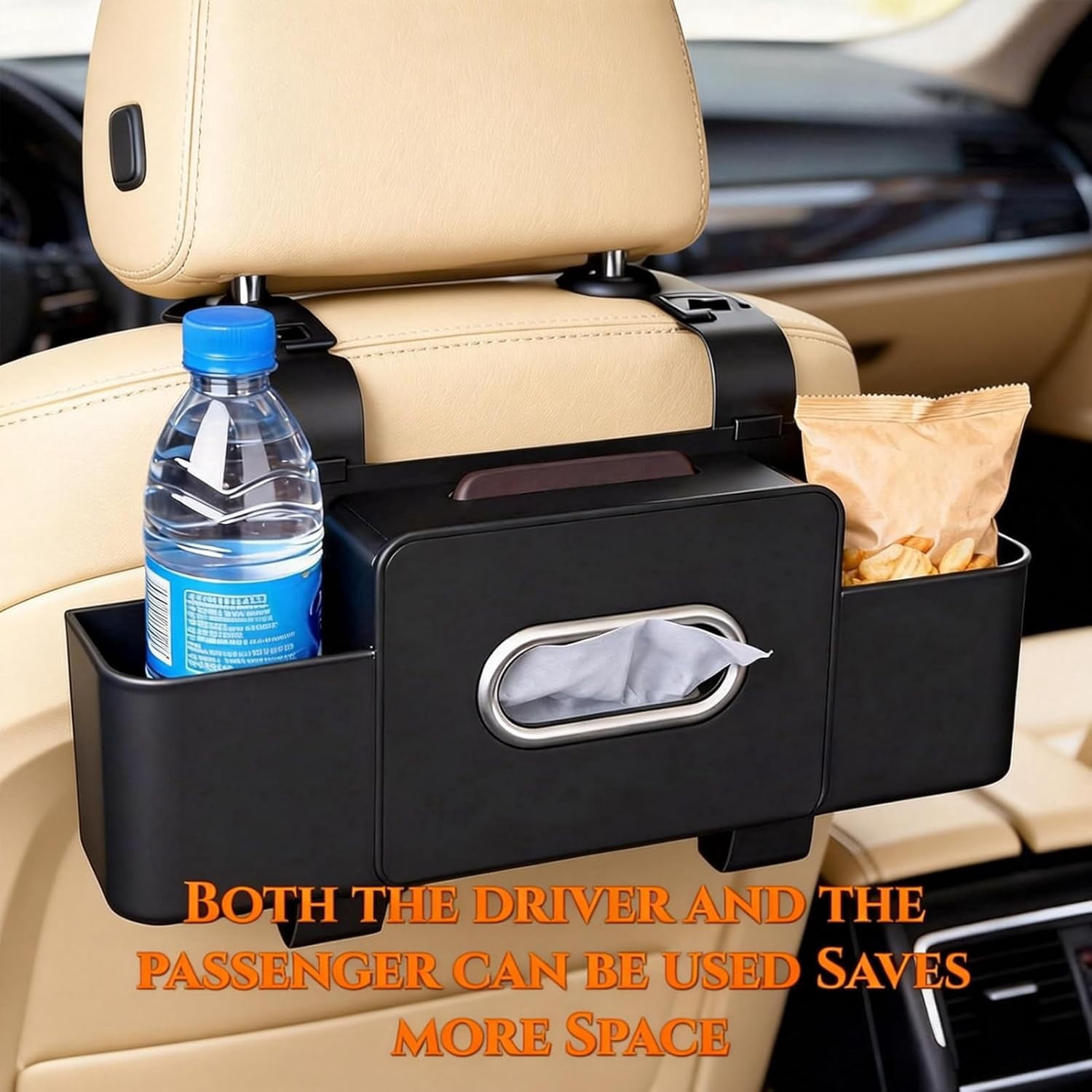 2026 New Car Seat Back Storage Box, 3-in-1 Multifunctional Car Organizer with Cup Holder, Tissue Box, Trash Bin & Hooks for Phones, Snacks, Handbags - Image 5
