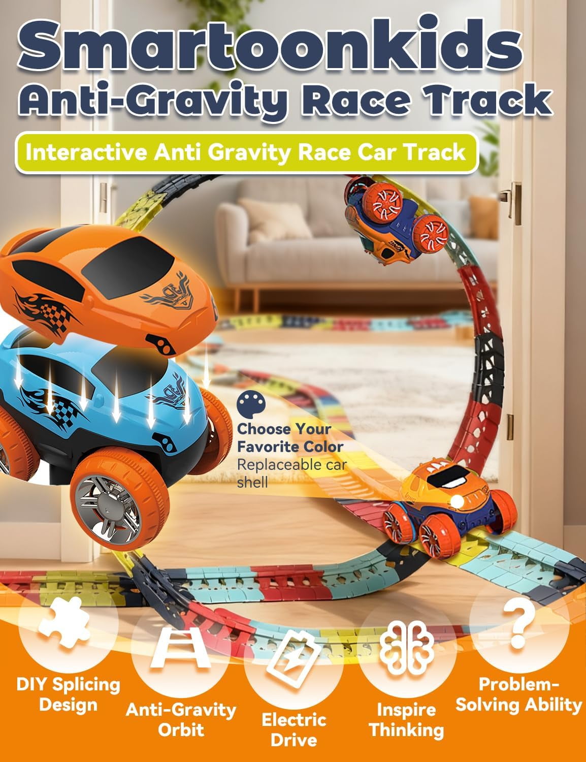 Anti Gravity Race Track with Car, 360° Electric Climbing Car Race Track with Multicolor Glow in The Dark Lights, Flexible Gravity Defying Race Car Track Set - Image 3