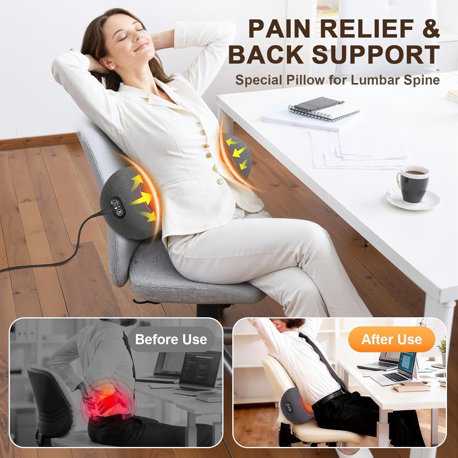 3 in 1 Back Massager, Electric Lumbar Support Pillow with Heating, Vibration & Traction Functions for Back Stretching, Relieves Lower Back Pain - Image 3