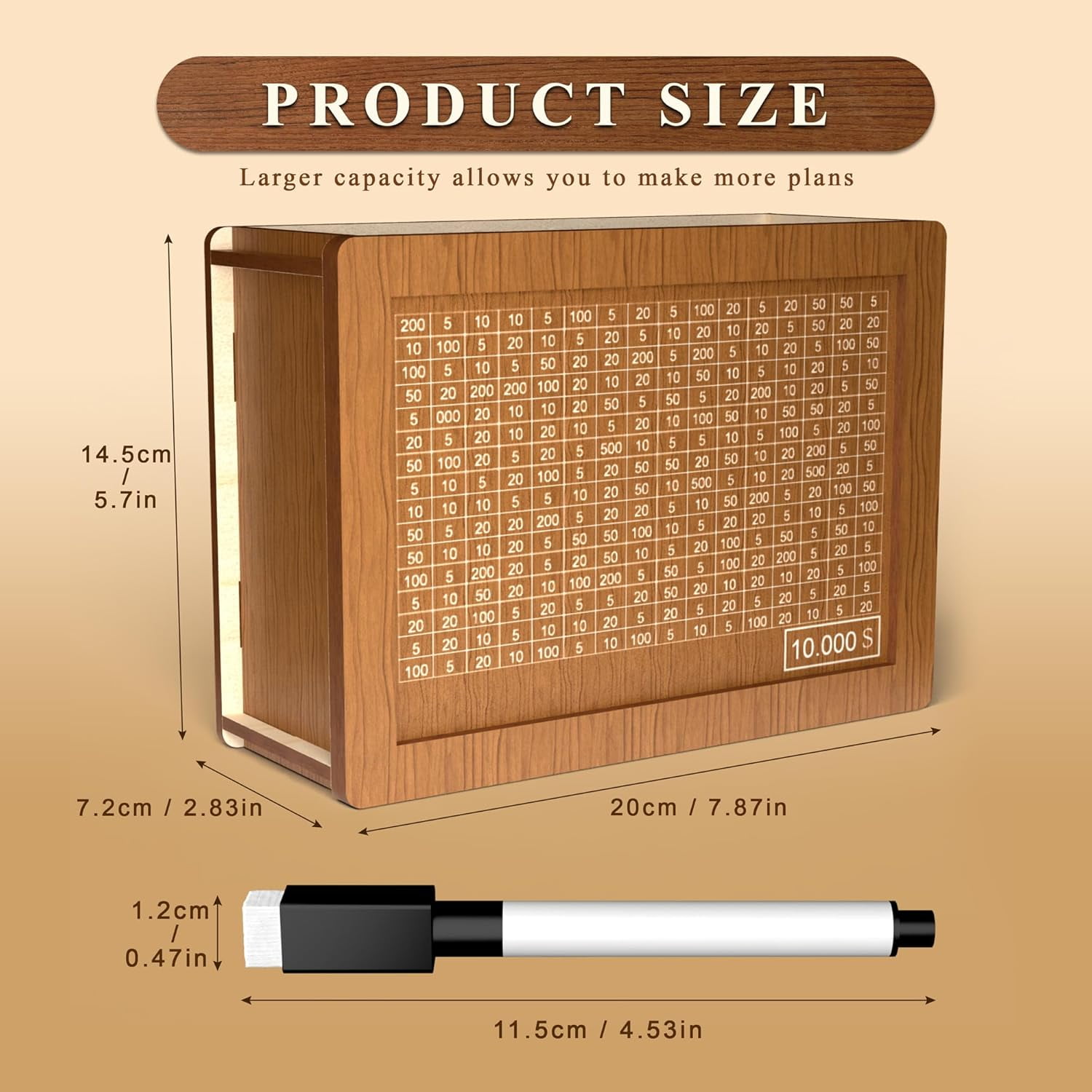 2026 New Wooden Money, Cash Money Saving Box with Money Target and Numbers, Large Savings Challenge Box & Coin Cash Vault Piggy-Bank for Adults - Image 5