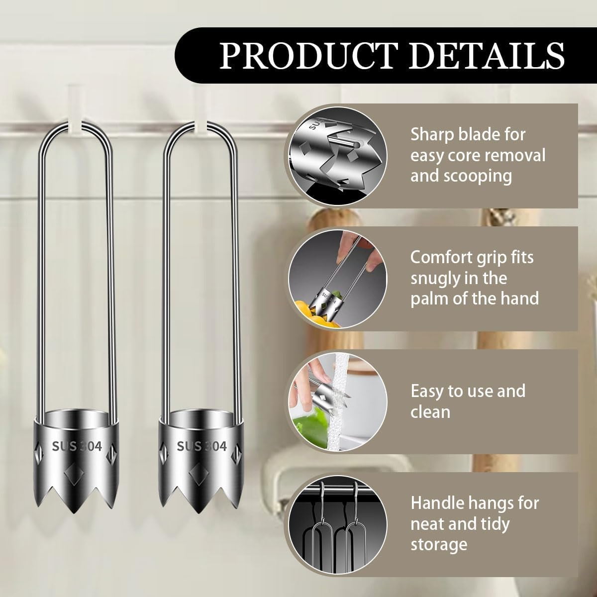 Stainless Steel Corer, 6.3In Multifunction Red Bell Pepper Seed Corer Remover Tool, 304 Rust Vegetable & Apple Core Seed Remover for Apples, Kitchen Gadgets. - Image 5