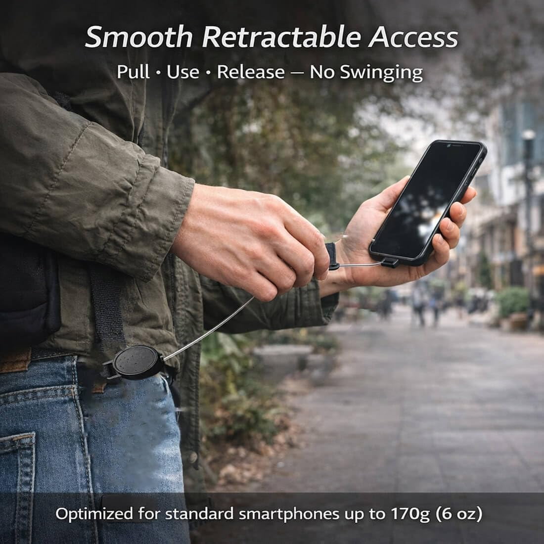 Outdoor Anti-Theft Retractable Phone Lanyard, Lightweight Adjustable Belt Tether with Steel Cable, Retractable Phone Holder for Hiking, Cycling, Music Festivals - Image 5