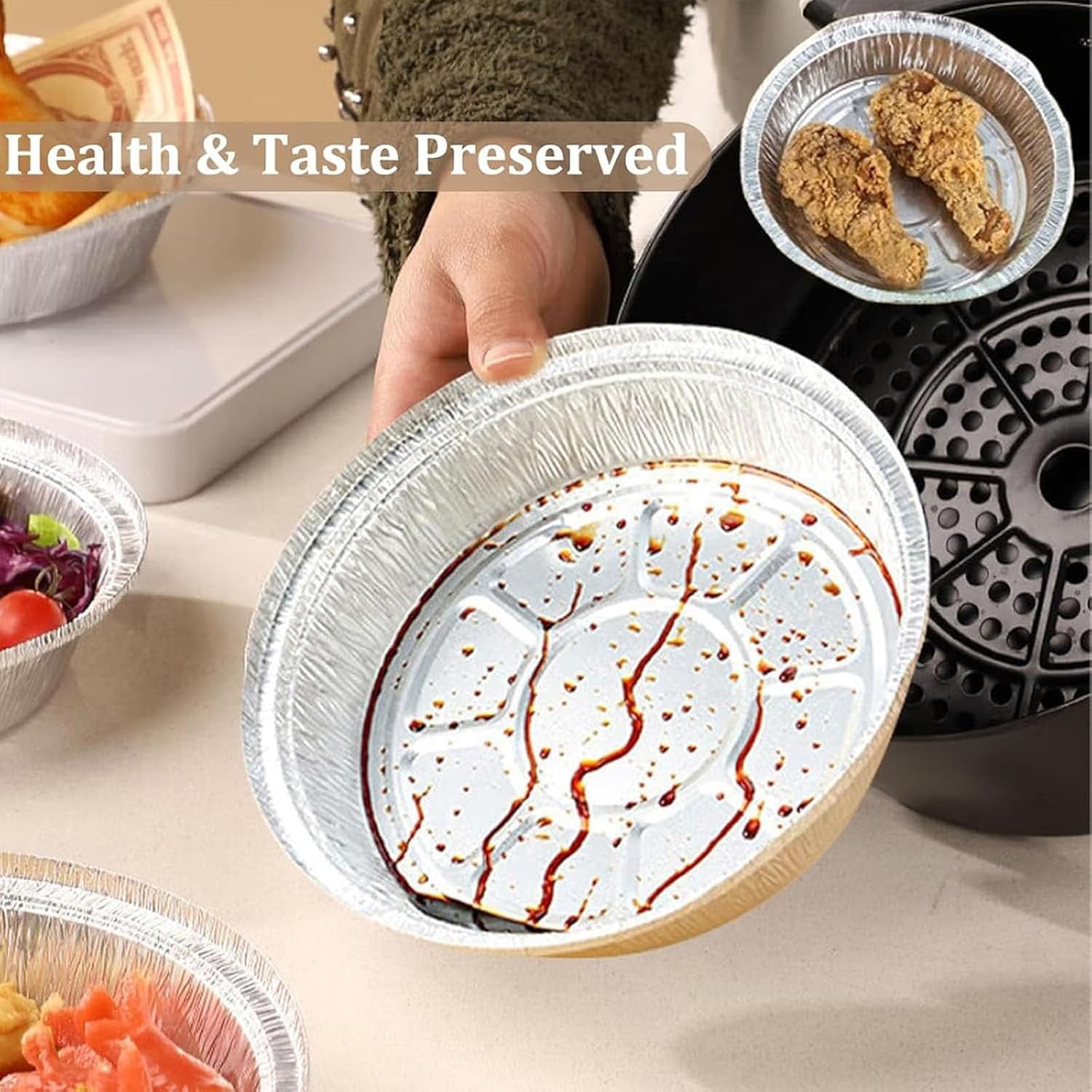 Reusable Aluminum Foil Air Fryer Liners, Non-Stick Round Oil-Proof Liners with Edge Binding for Air Fryer, Steamer Basket, Instant Pot, Oven & Grill - Image 2