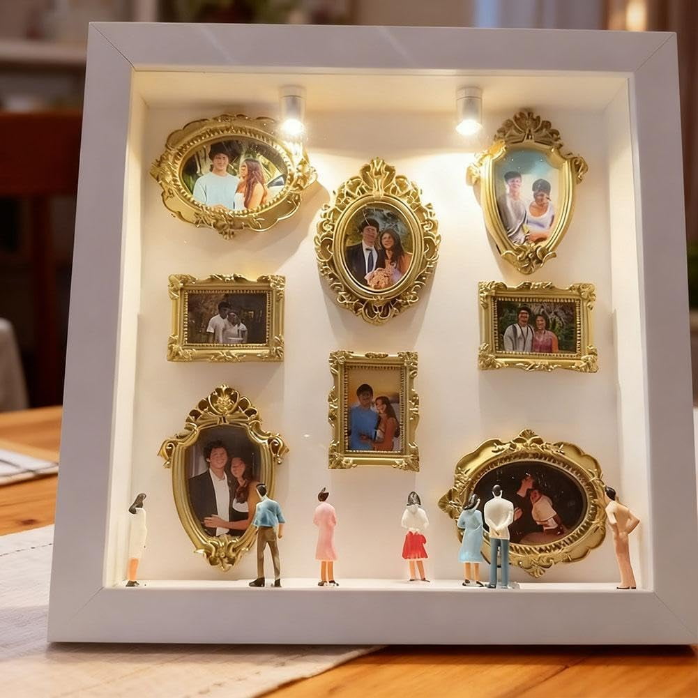 DIY Mini Museum Silhouette Box, 9.8” Creative Memory Display Shadow Box Frame Kit with Gold Mini Frames & Figurines for Valentine's Day Gift - Image 7