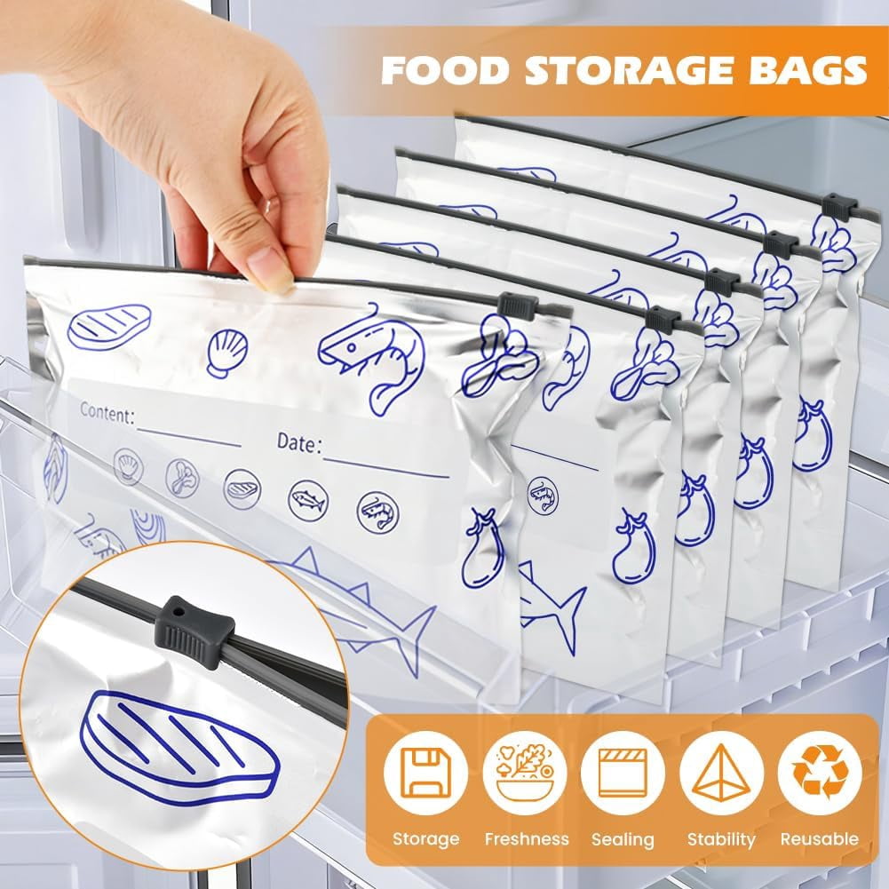 30PCS Aluminum Storage Bags For Freezer, Reusable Thicken Foil Vacuum-Seal Pouches with Label and Zip Lock for Food - Image 5