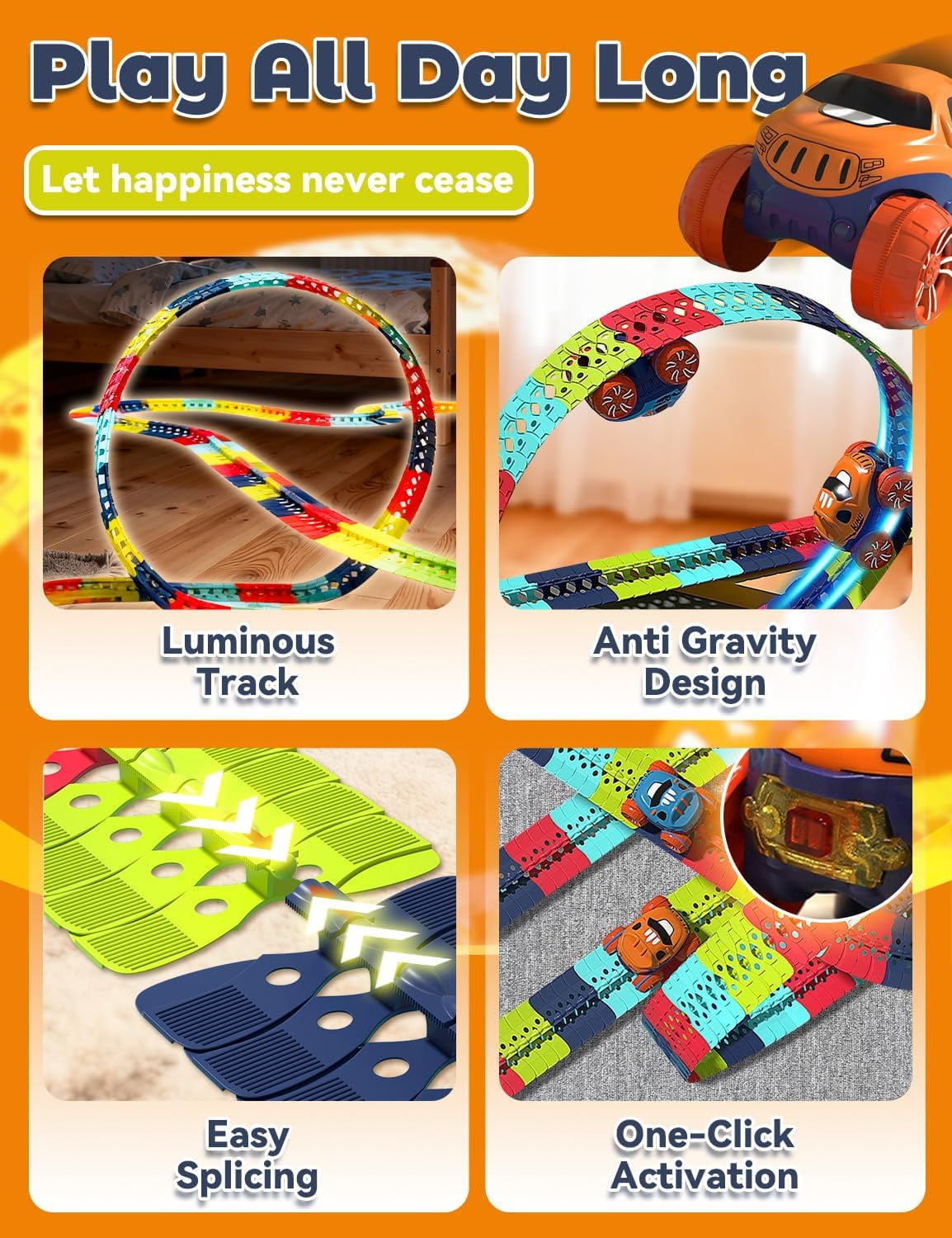 Anti Gravity Race Track with Car, 360° Electric Climbing Car Race Track with Multicolor Glow in The Dark Lights, Flexible Gravity Defying Race Car Track Set - Image 4