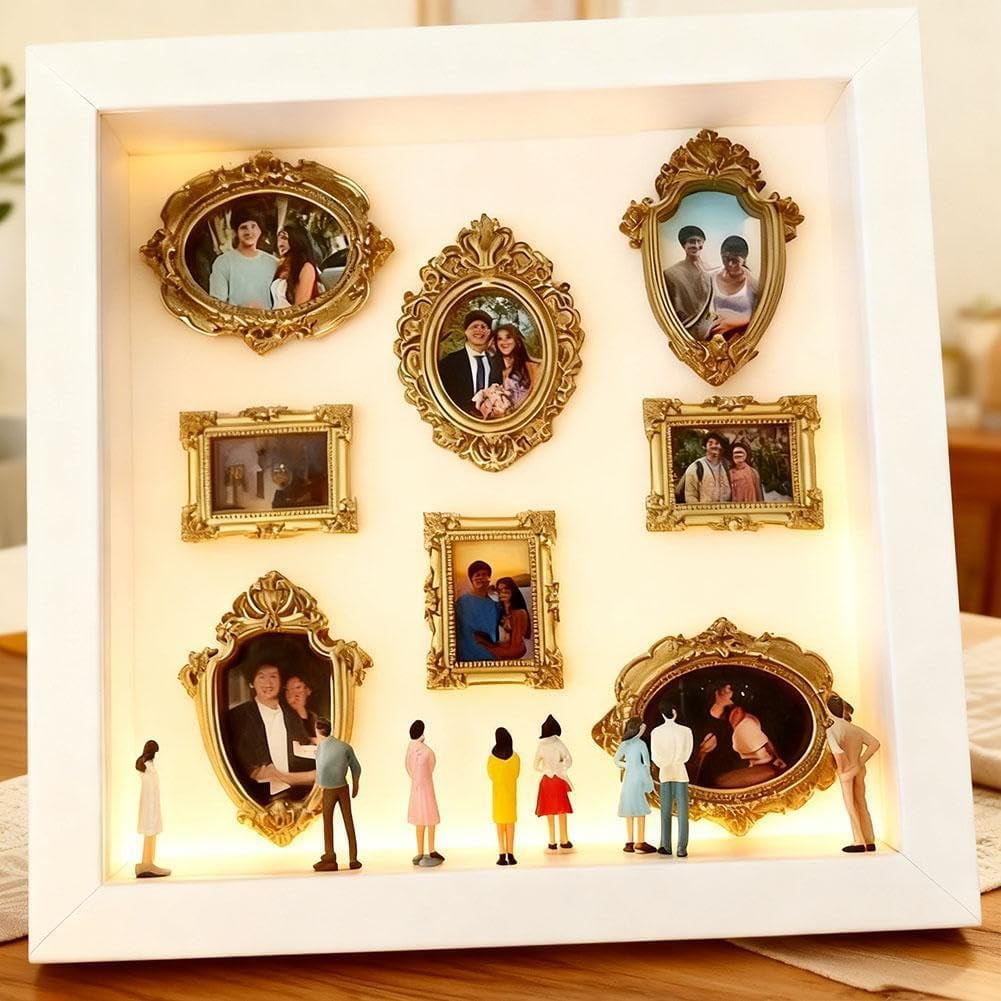 DIY Mini Museum Silhouette Box, 9.8” Creative Memory Display Shadow Box Frame Kit with Gold Mini Frames & Figurines for Valentine's Day Gift - Image 2
