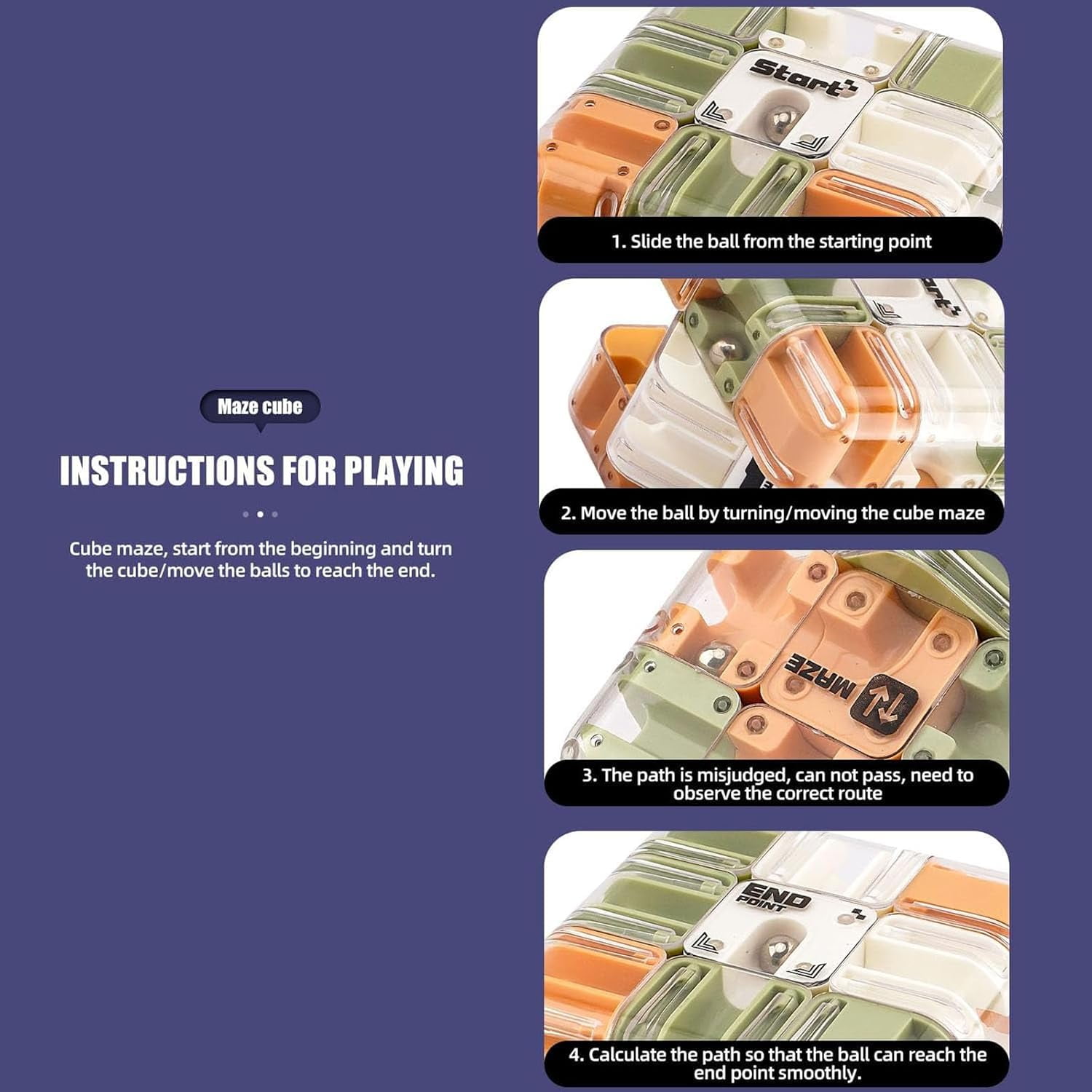 3D Rolling Ball Maze Cube, 2.83In Large Labyrinth 3D Puzzle Maze Cubes Stress Relief and Logical Thinking Training Educational Game - Image 6