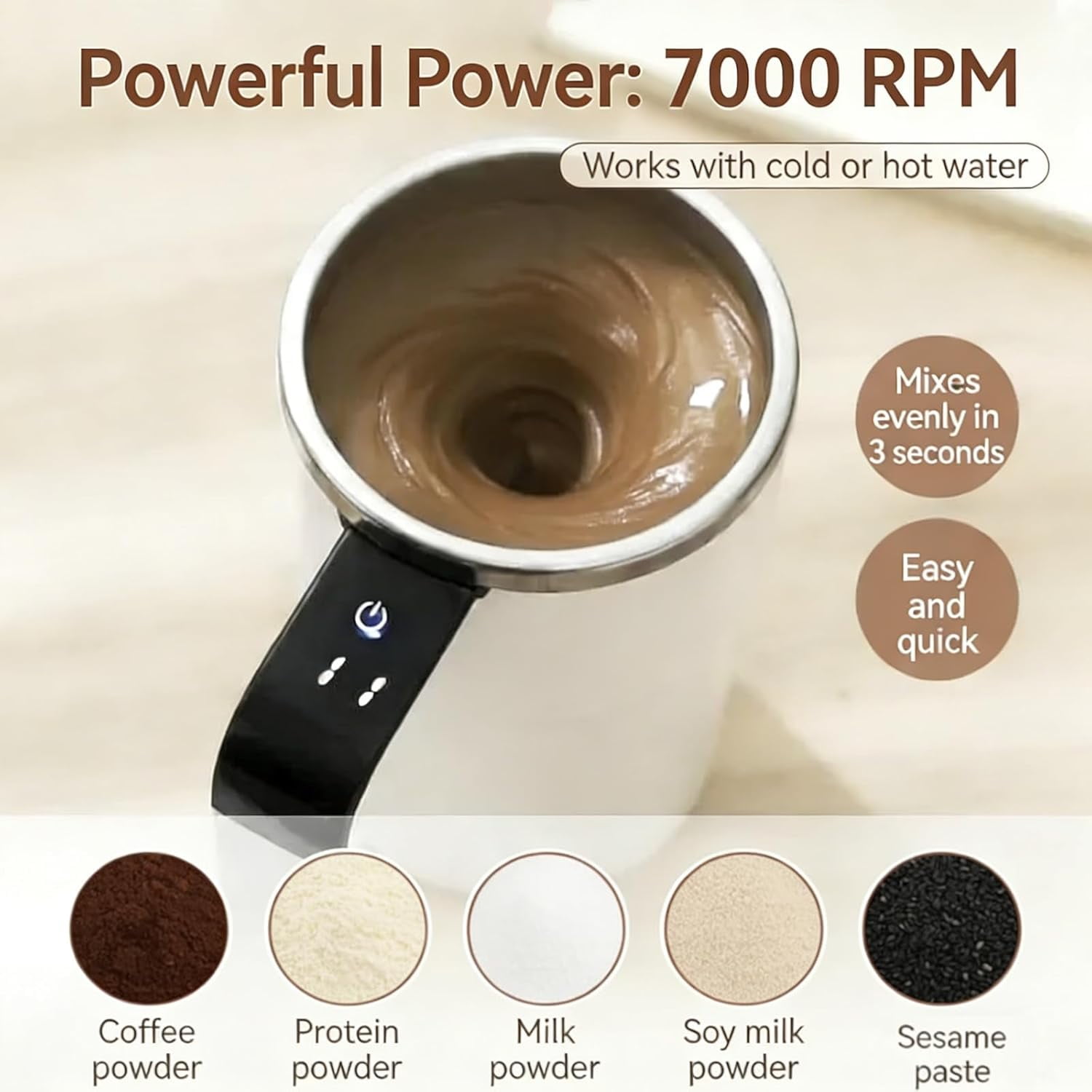 Electric Coffee Mug, 13oz Automatic Self-Stirring Stainless Steel Mug with Rechargeable Temperature Display & Lid for Coffee, Milk, Cocoa and Tea. - Image 3
