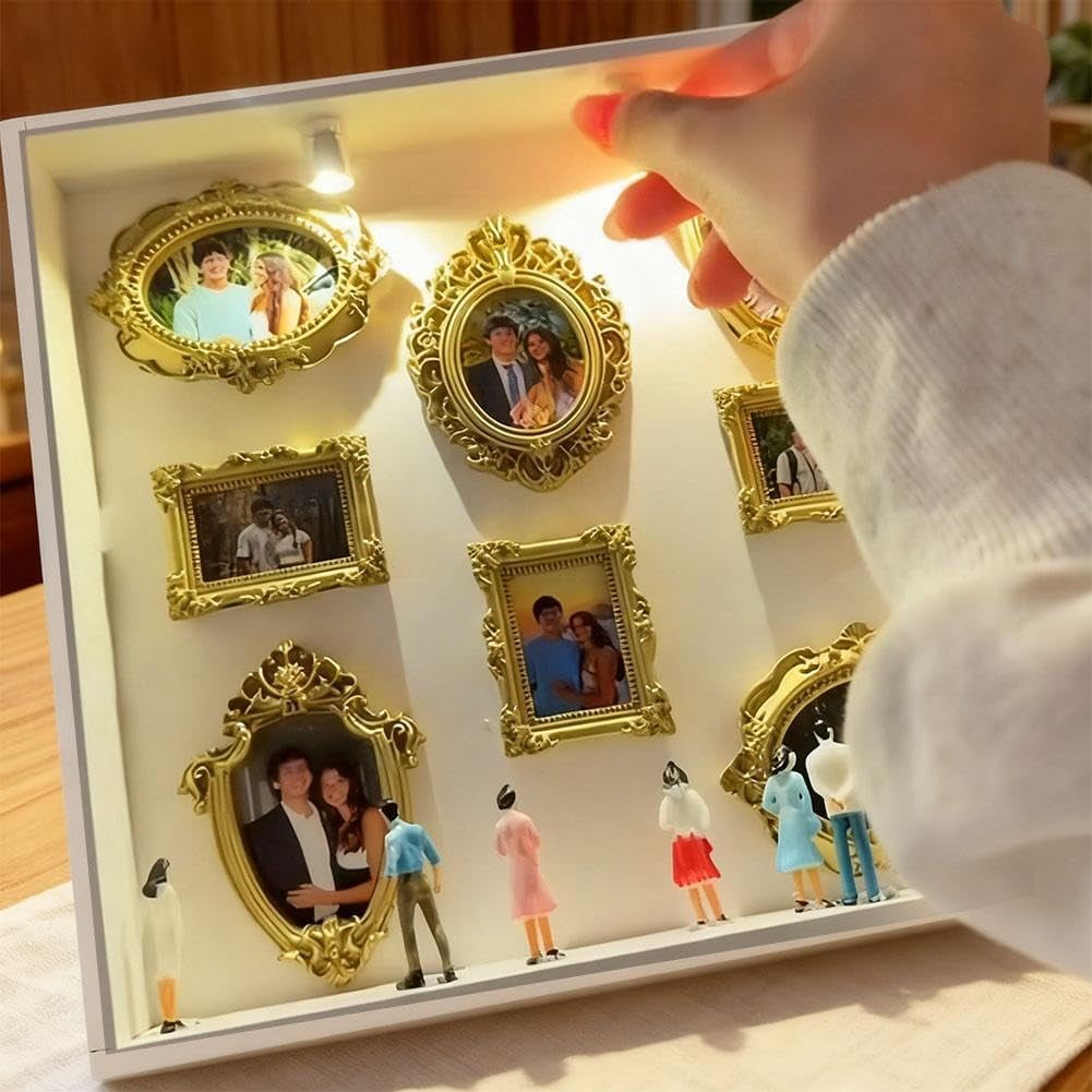 DIY Mini Museum Silhouette Box, 9.8” Creative Memory Display Shadow Box Frame Kit with Gold Mini Frames & Figurines for Valentine's Day Gift - Image 6