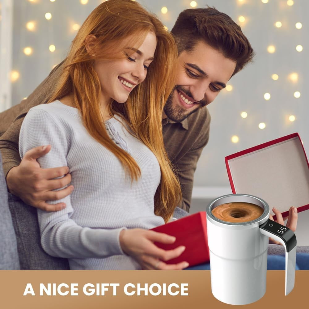 Electric Coffee Mug with Built-In LCD Thermometer, Rechargeable 13oz Stainless Steel Multifunctional Spin Cup for Home, Office, Kitchen and Travel - Image 3