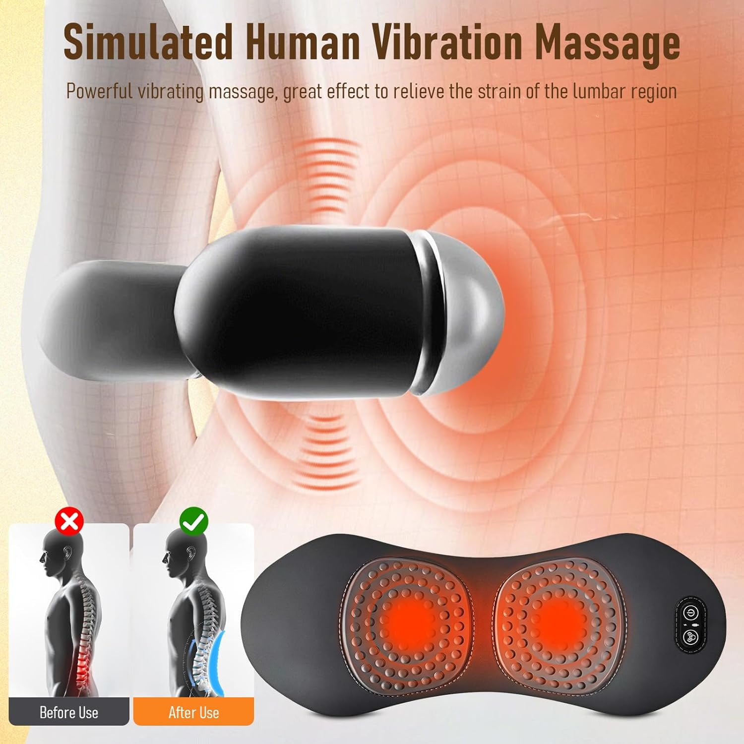 3 in 1 Back Massager, Ergonomic Wedge Cushion with Traction, Vibration & Heat for Neck, Shoulder, Backs Pain Relief, Gifts for Women Men - Image 3