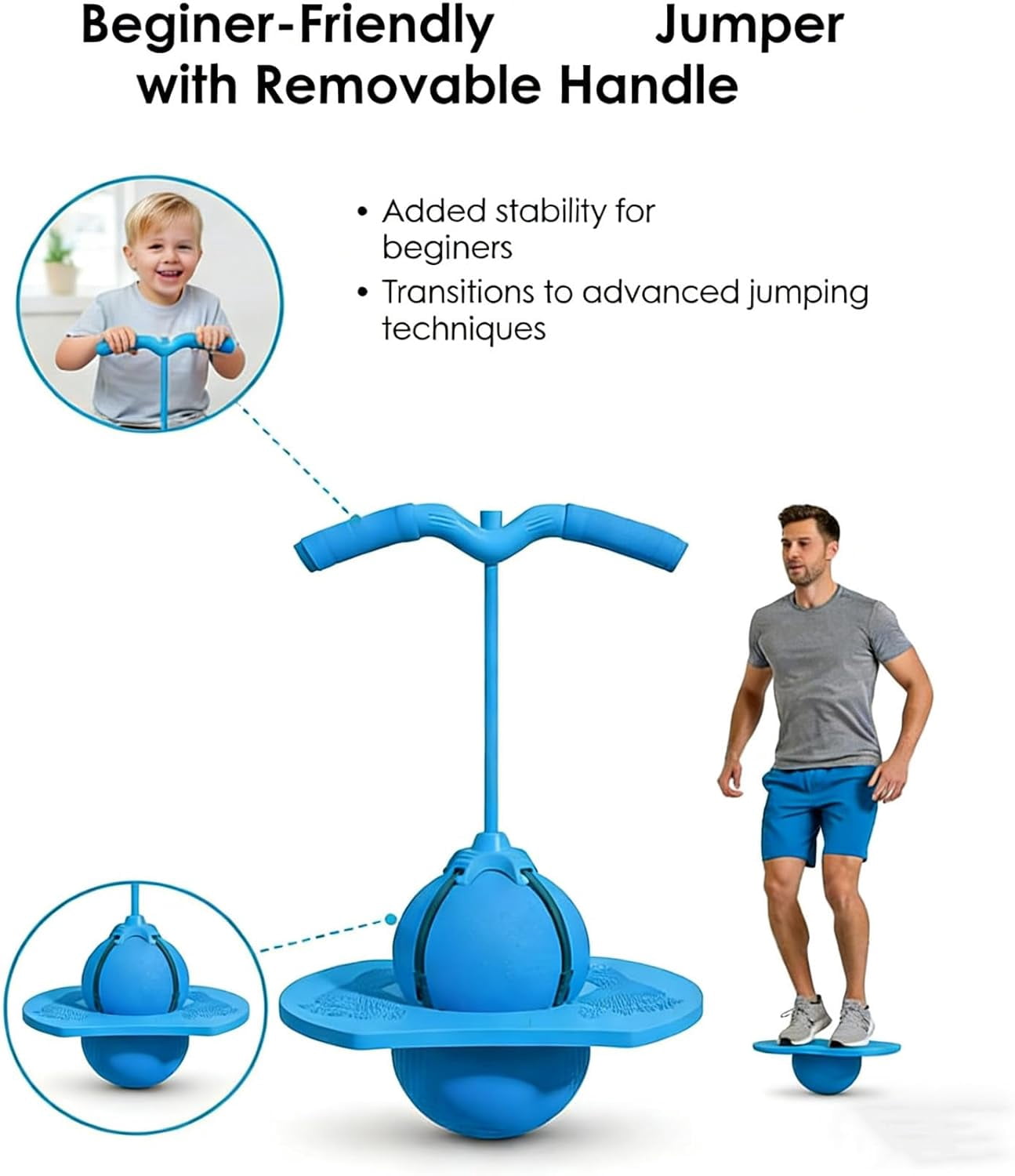 Balance Jumping Ball, Indoor & Outdoor Anti-Slip Balance Board Toy with Handle & Pump, Improve Coordination, Motor Skills and Fitness Training - Image 5