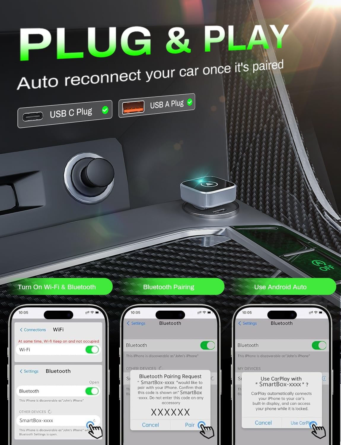 Wireless CarPlay Adapter for iPhone/Android, 2-in-1 2026 Upgrade Dongle Converts Wired to Wireless with Fast Stable Plug-and-Play Connection - Image 4