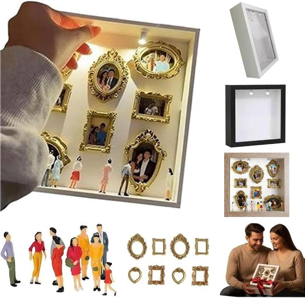 DIY Mini Museum Silhouette Box, 9.8” Creative Memory Display Shadow Box Frame Kit with Gold Mini Frames & Figurines for Valentine's Day Gift - Image 9