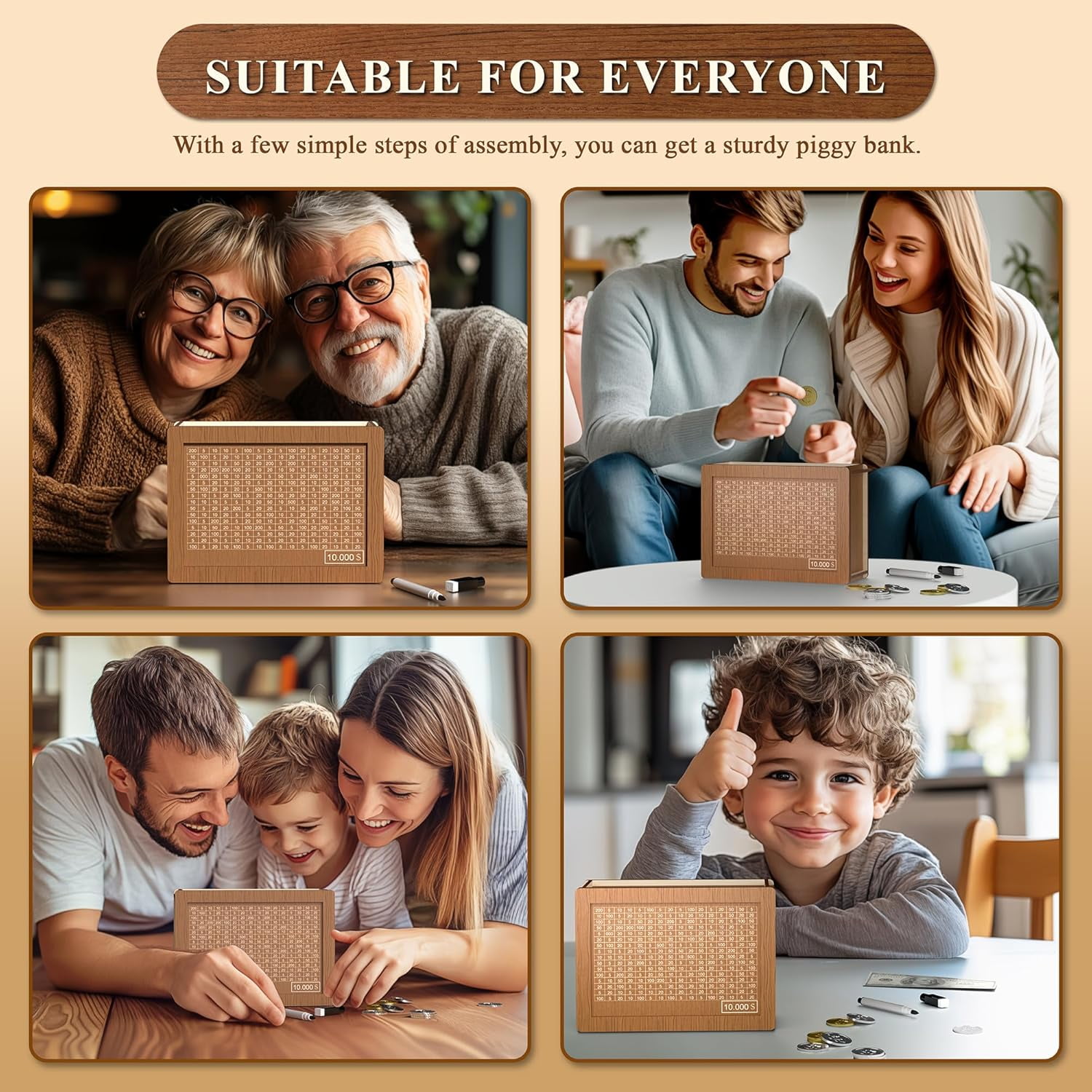 2026 New Wooden Money, Cash Money Saving Box with Money Target and Numbers, Large Savings Challenge Box & Coin Cash Vault Piggy-Bank for Adults - Image 3